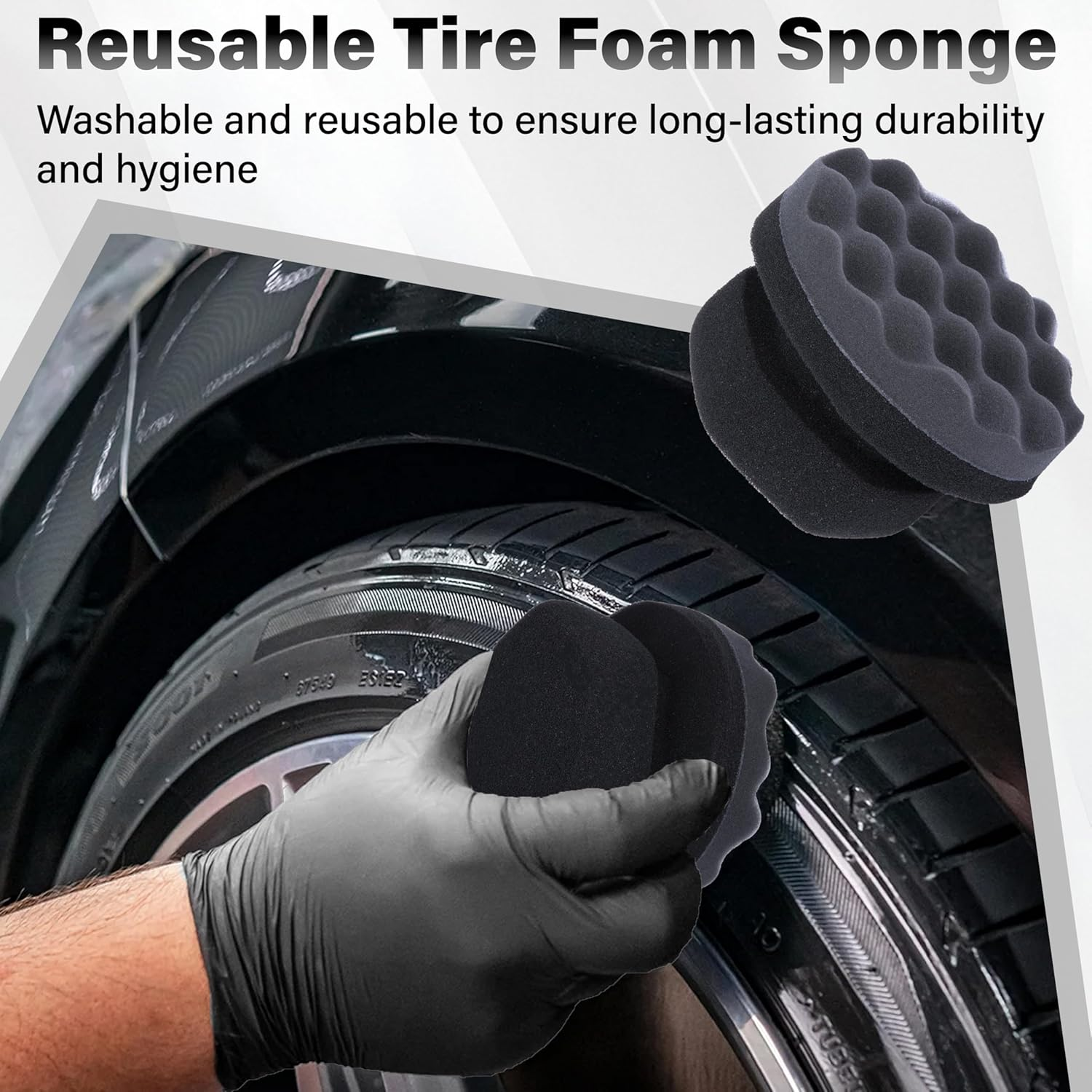 2 PCS Tire Shine Applicator Pad, Hex Grip Tire Dressing Applicator, Reusable Tire Foam Sponge, Tire Shine Brush, Car Detailing Sponge for Rubber Tires, Vinyl & Plastic Trim image number 1