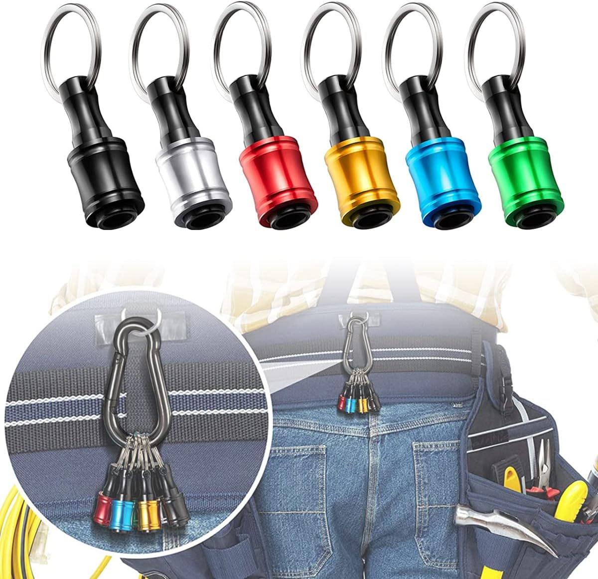 Saipe 6PCS Keychain Extension Bar Aluminum Alloy Screwdriver Bits Holder Set Portable Drill Screw Adapter Quick Release Extension Bar for 1/4Inch Hex Shank image number 2