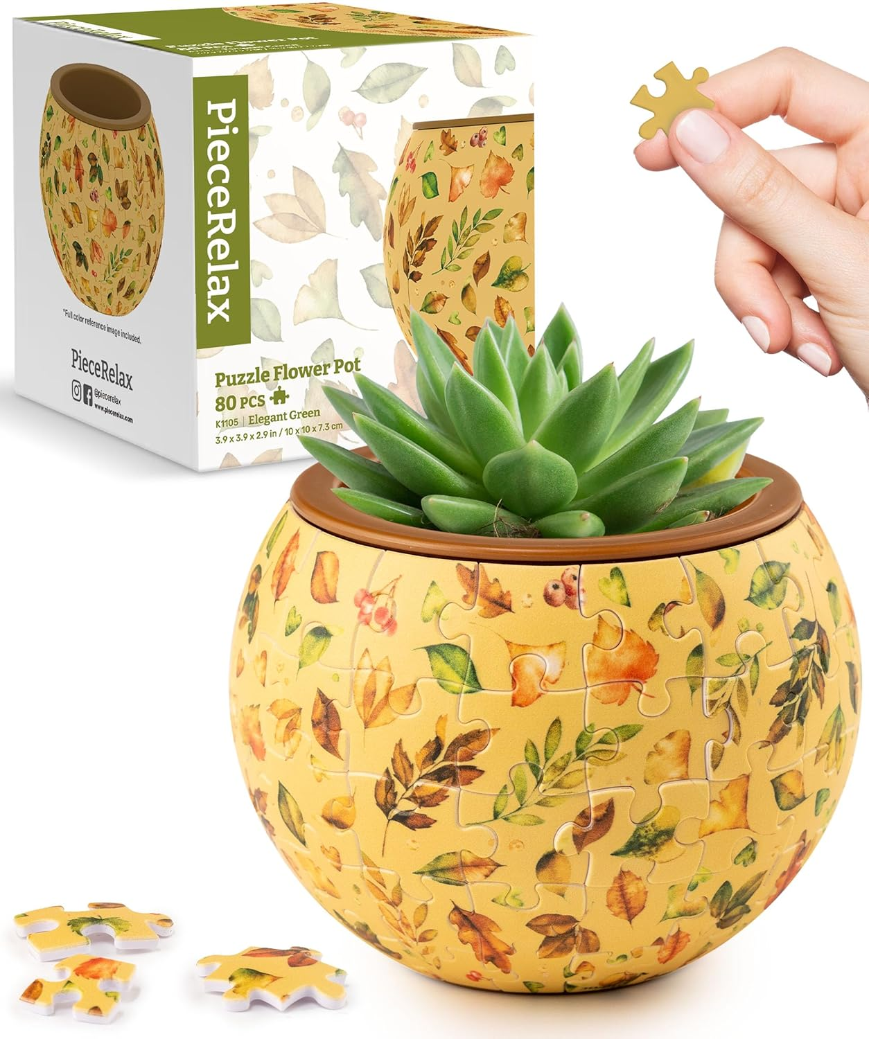 Piecerelax 3D Puzzle Planter - Smart - Happy Reading - Small round Plant Pots with Drainage, Home Decor Flower Pots for Indoor Cactus, Succulents Pots [K1102]