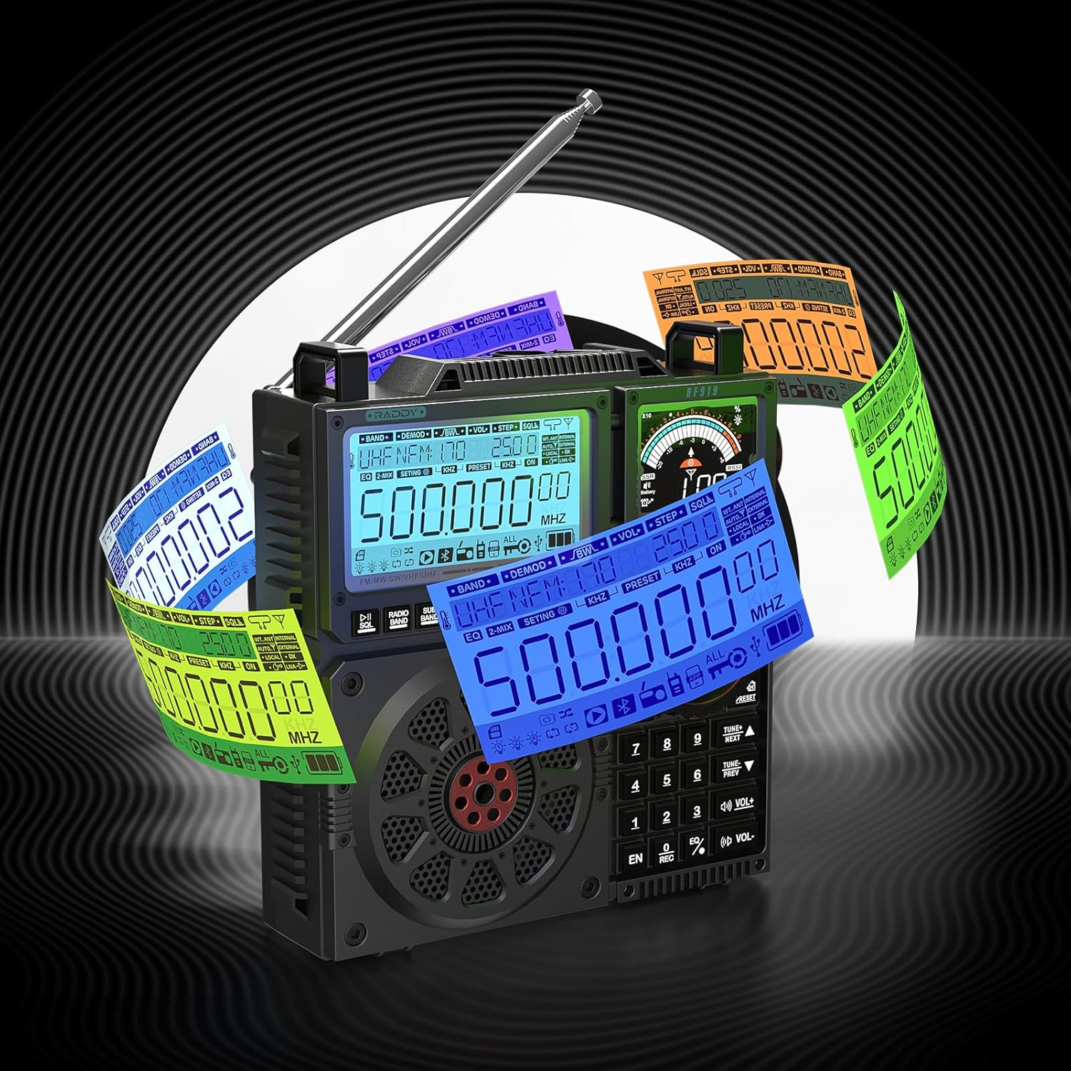 Raddy RF919 SSB Shortwave Radio with NOAA Weather Band, Full Band FM AM SW VHF UHF AIR CB WB and SSB Receiver, with Antenna Tuner, 3 External Antenna Ports, 5000Mah Rechargeable Battery, Earphone Jack - Army Green image number 7