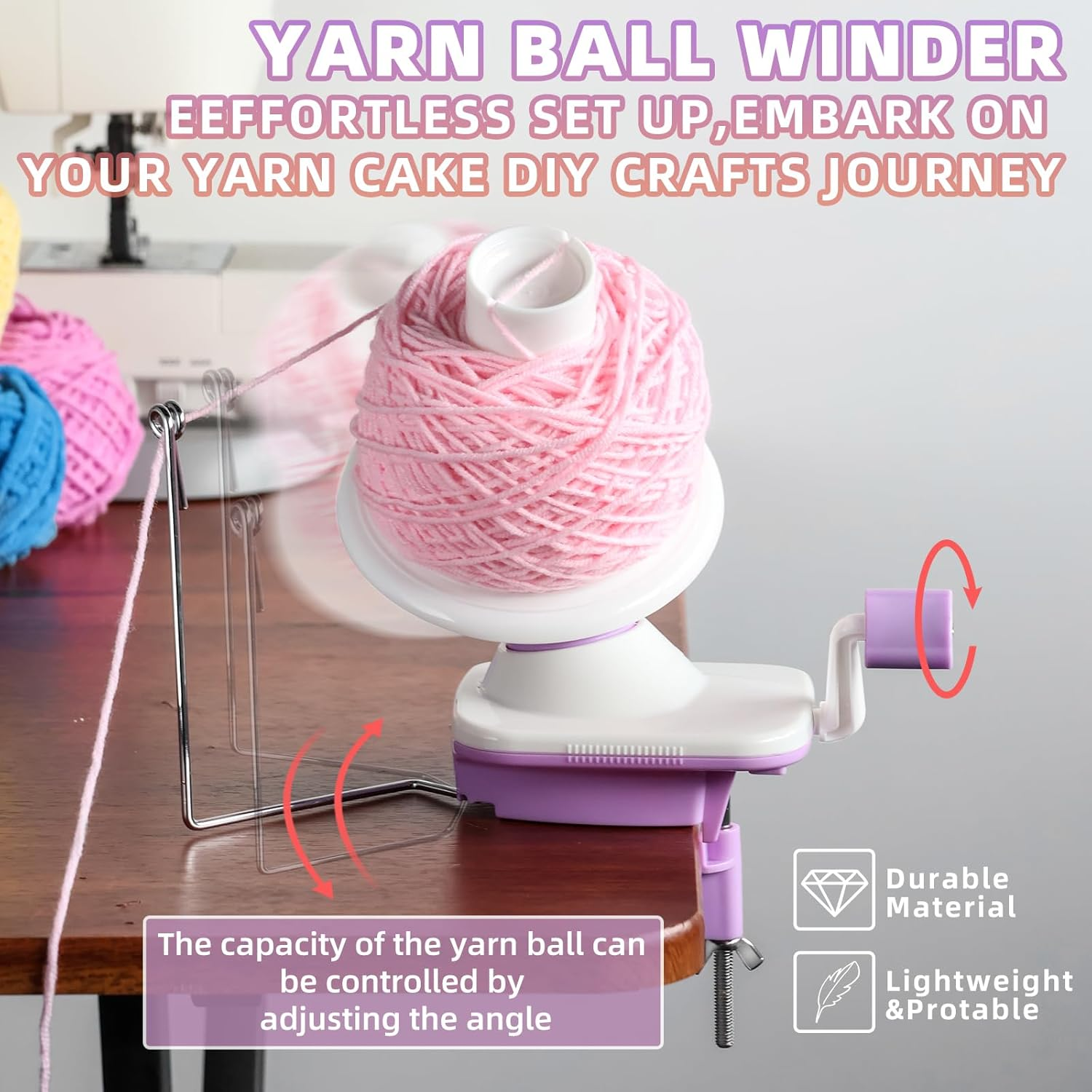 Yarn Ball Winder Hand Operated, Yarn Cake Wool Winder, Purple Yarn Ball Winder for Crocheting and Knitting, Wool Winder Holder Knitting Yarn Winder, the Helper for Knitting Enthusiast image number 6