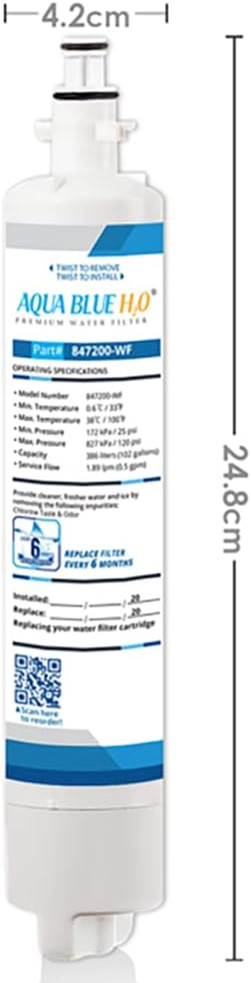 Aqua Blue H2O 847200-WF Compatible External Water Filter for Fisher & Paykel 847200