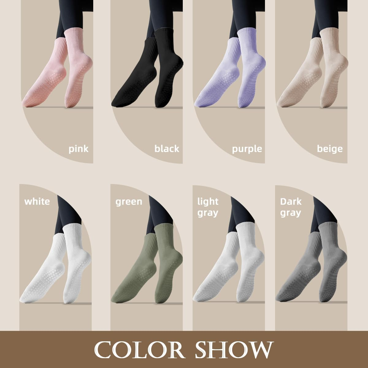 ZANZER Pilates Yoga Socks with Grips for Women,Non-Slip Reformer Yoga Pilates Grip Socks for Sport,Hospital,Ballet,Barre,Dance,Barefoot - 4 * White image number 3