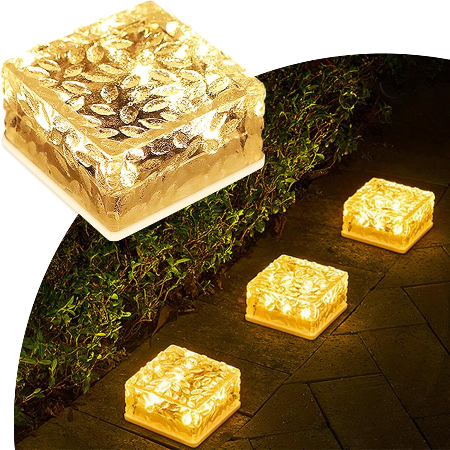 MEDOYOH 4PCS Warmwhite Light Solar Light PVC Brick, Solar LED Brick Light with Light Sensor, On/Off Solar Path Lights Outdoor Garden Ornaments for Lawn Path Courtyard Deck Ground Pond, 7X7X5Cm