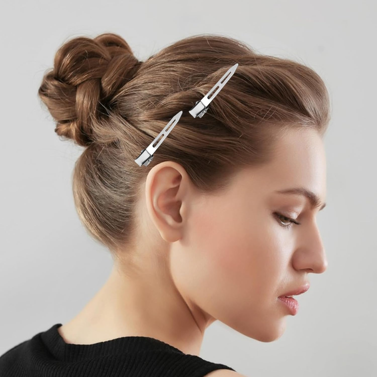 Entebill Women'S Hair Clips, 5.5 Cm Metal Hair Clips, Hairdresser Alligator Hair Clips, Silver, Hair Clips, Hairdressing Supplies, Women'S Curls, Fixing for Hair Styling, DIY Pack of 70