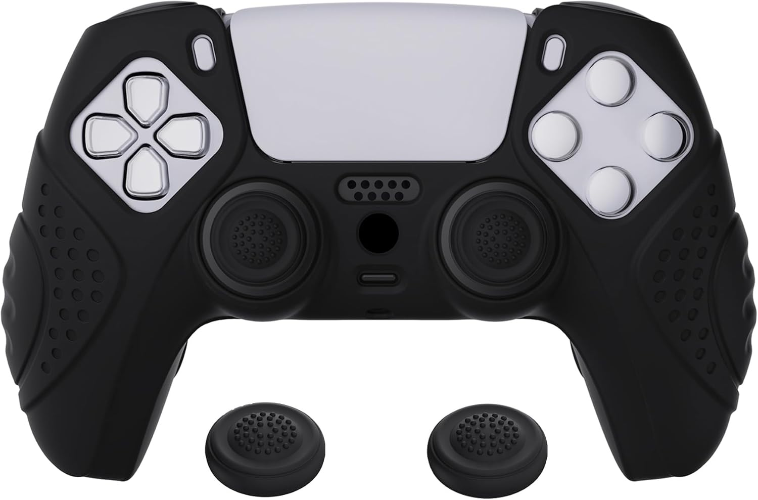 Extremerate Playvital Guardian Edition Black Ergonomic Soft Anti-Slip Controller Silicone Case Cover for Ps5, Rubber Protector Skins with Black Joystick Caps for Ps5 Controller