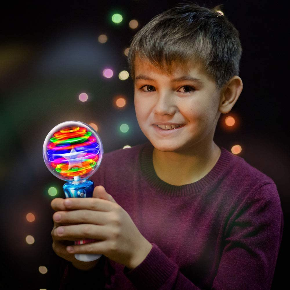 Artcreativity 7.5 Inch Light up Magic Ball Toy Wands for Kids, Set of 2, Flashing LED Wands for Boys and Girls, Thrilling Spinning Light Show, Batteries Included, Fun Gift or Birthday Party Favor image number 1