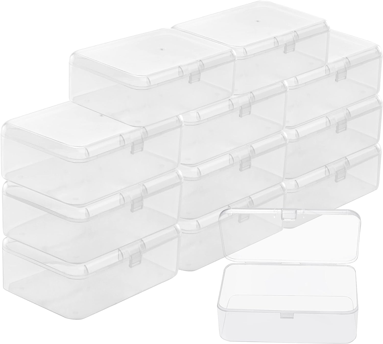 Party Monkeys Small Clear Plastic Storage Box Containers with Hinged Lid (12 Pack) - L9 X W6 X H3.3Cm / 3.54 X 2.36 X 1.3 Inches - Mini Boxes for Pills, Beads, Jewellery & Craft Items image number 2