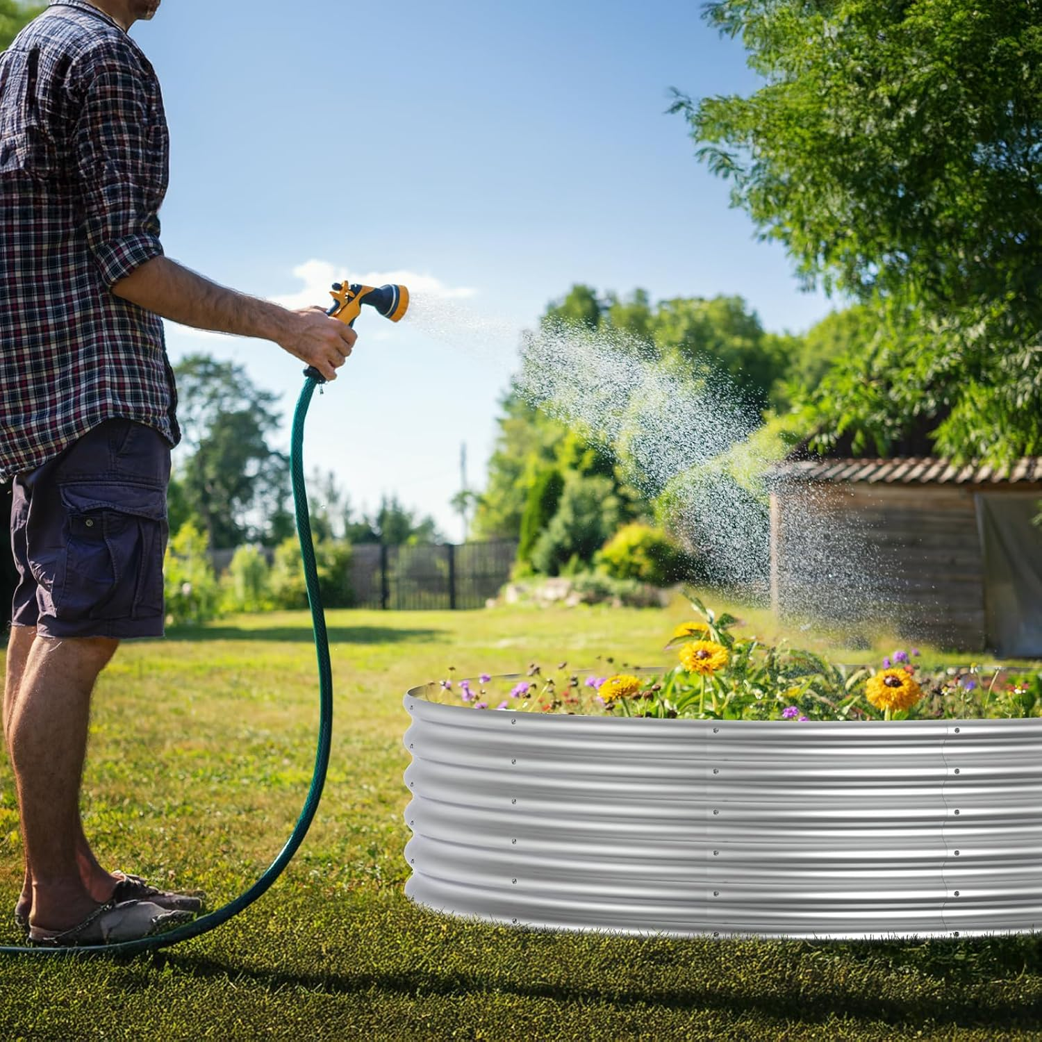 Galvanized Raised Garden Bed Kit, 5X5X1Ft Large Outdoor Planters Boxes, Metal round Planter Raised Beds for Gardening Vegetables, Fruits, Flowers, Easy Assembly