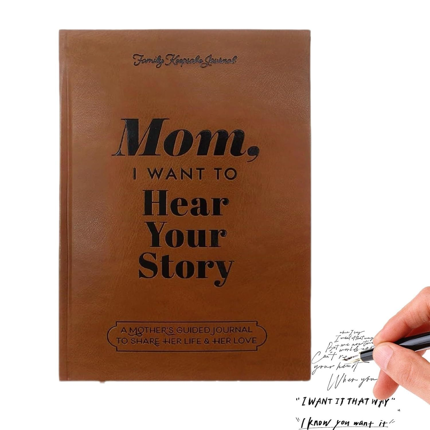 I Want to Hear Your Story, Family Keepsake Guided Journal, Brown Leather Look,Hear Your Story Notebooks, Gift with Ribbon Bookmark (Mother'S Notebook) image number 1