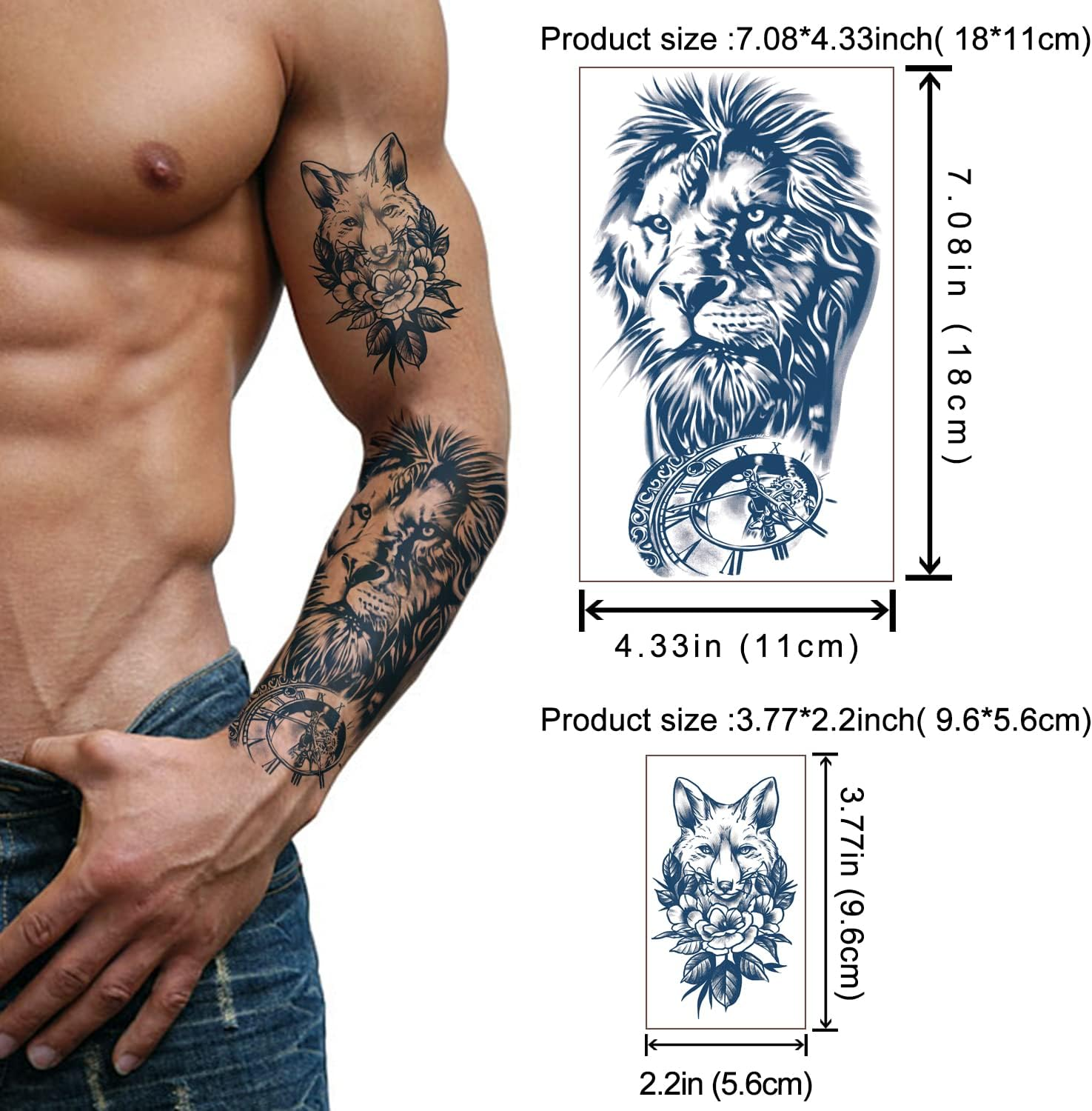 18 Sheets of Semi-Permanent Tattoos for Women, 4 Sheets of Large Flowers, Dark Blue Fake Tattoos and 14 Sheets of Small Tattoos for 1-2 Weeks, Waterproof Temporary Tattoo image number 5