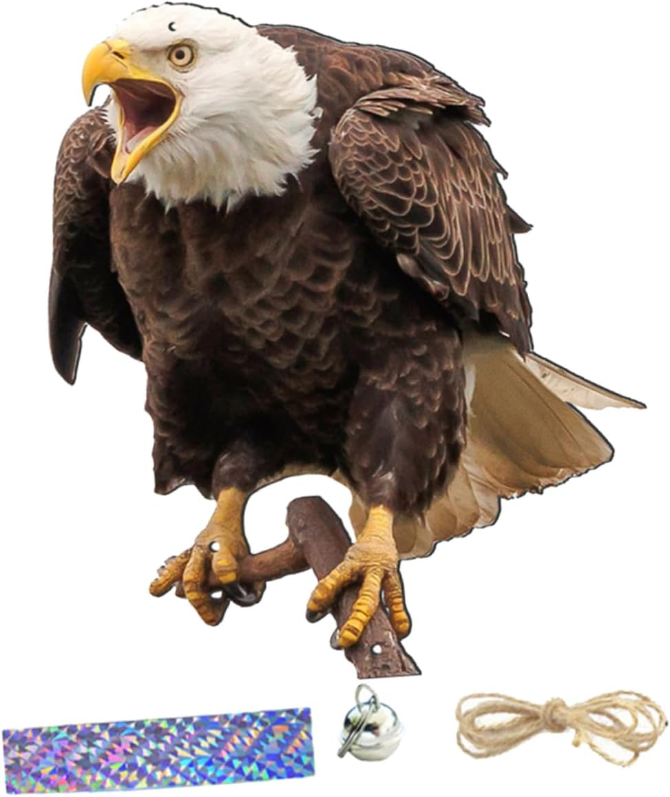 Outdoor Hanging Owl Ornament with Bell, Decorative Garden Owl Decoy for Tree, Bird Deterrent Wind Chime for Yard and Orchard Use image number 3