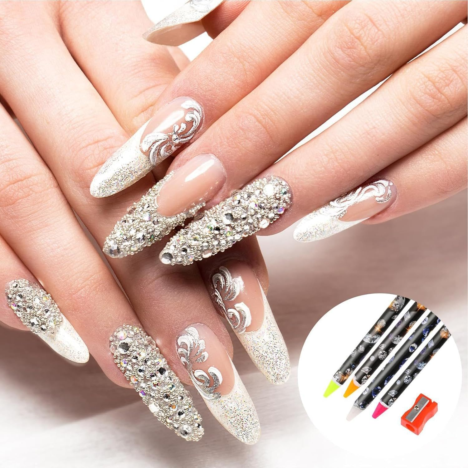 Rissunkv Rhinestone Pen Tool, Set of 4 Wax Pencils for Gem Painting, Non-Slip Grip, Reusable Crafting Supplies, Lightweight Art Design Pen for Costume Decoration Phone Bedazzling image number 2