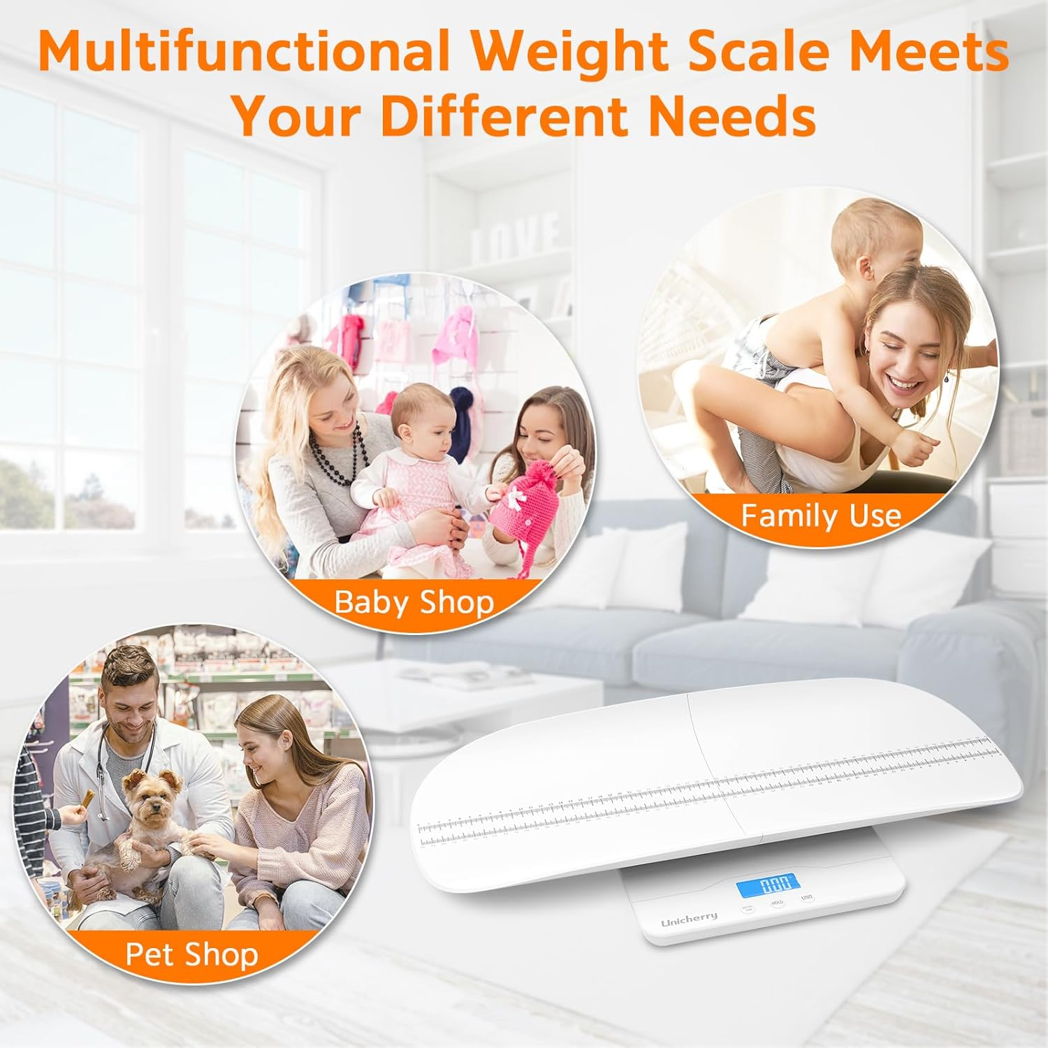 UNICHERRY Baby Scale, Baby Weighing Scale, Multifunctional with Removable Tray, Baby Scale Digital with Tare and Hold Functions, Accurately Measure Baby, Pet and Adult (Max: 100Kg) image number 6