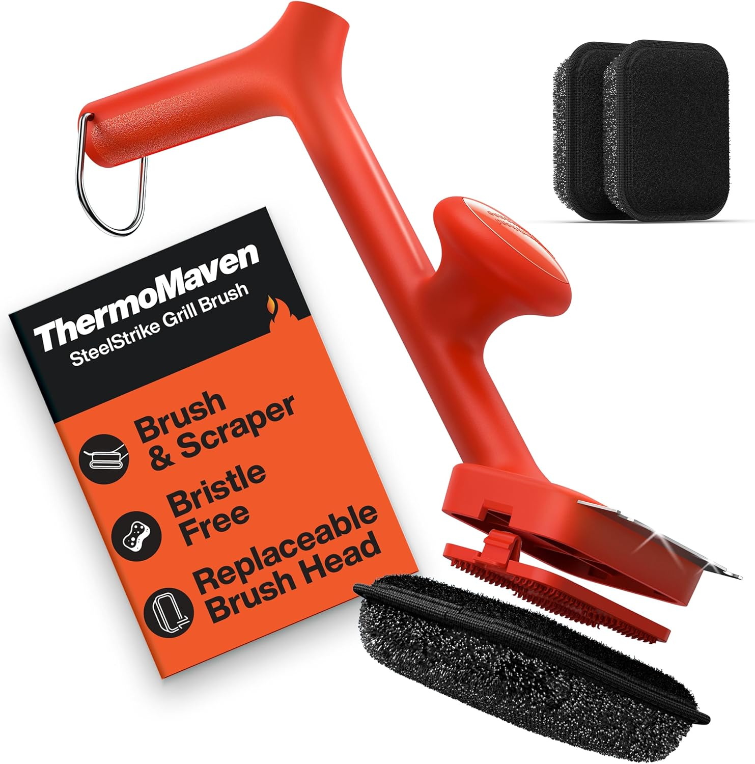 Thermomaven BBQ Grill Brush Bristle Free - 17" Safe Steam Grill Cleaner Brush with Scraper and 3 Brush Heads for Porcelain/Gas/Charcoal Grill Outdoor Grill Barbecue Cleaner image number 1