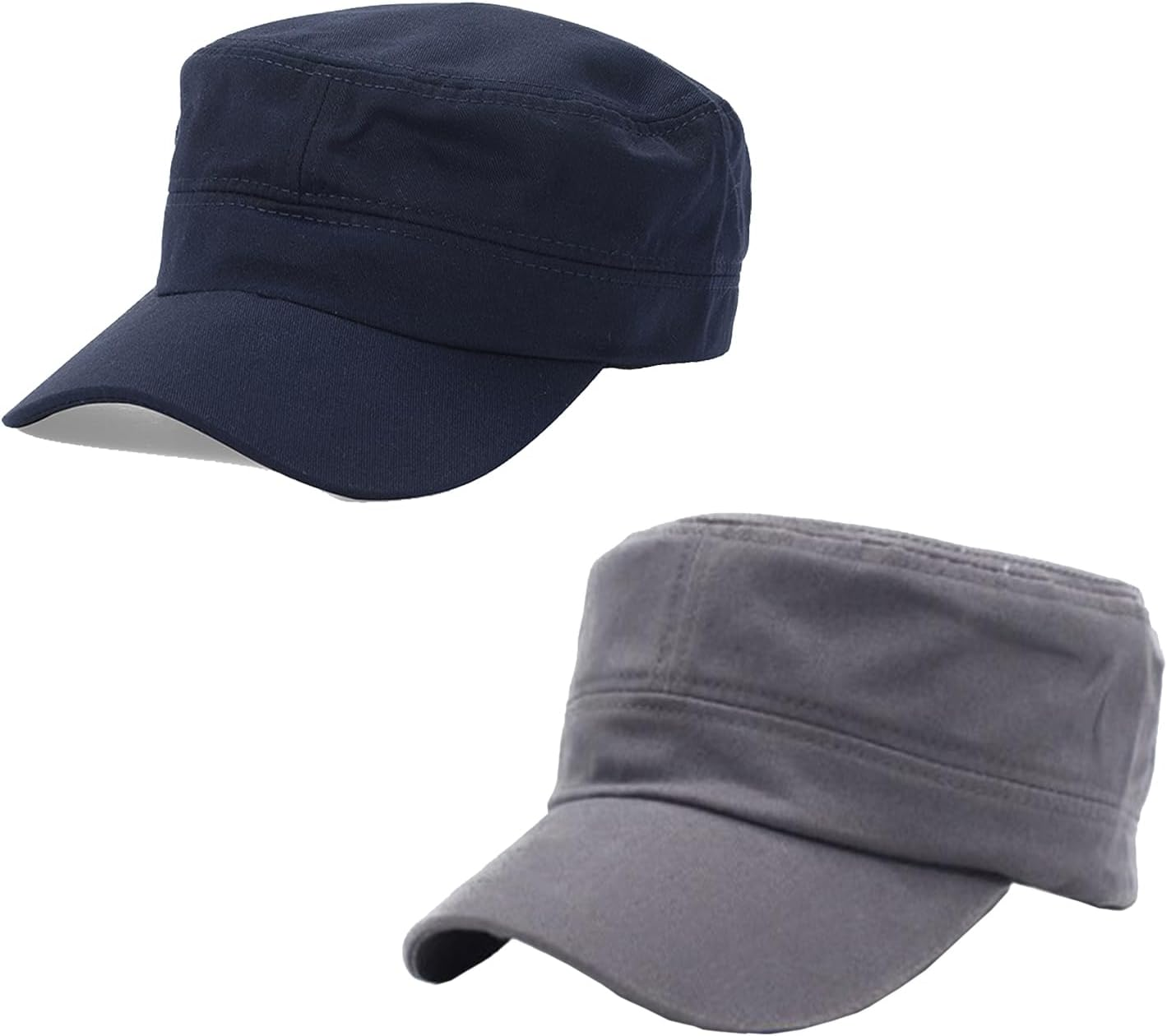 2Pcs Adjustable Flat Top Twill Classical Baseball Cap Military Hat 22-23.6 in Cadet Cap Unisex for Women Men