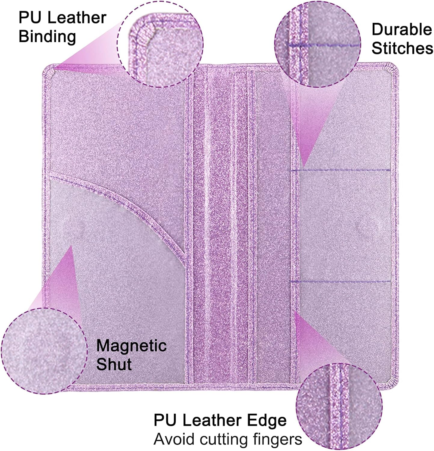 Bodskad Car Registration and Insurance Holder, Premium Leather Insurance and Registration Holder,Vehicle Glove Box Car Organizer, with Magnetic Shut for Cards, Driver License (Glitter Purple) - Glitter Silver A image number 4