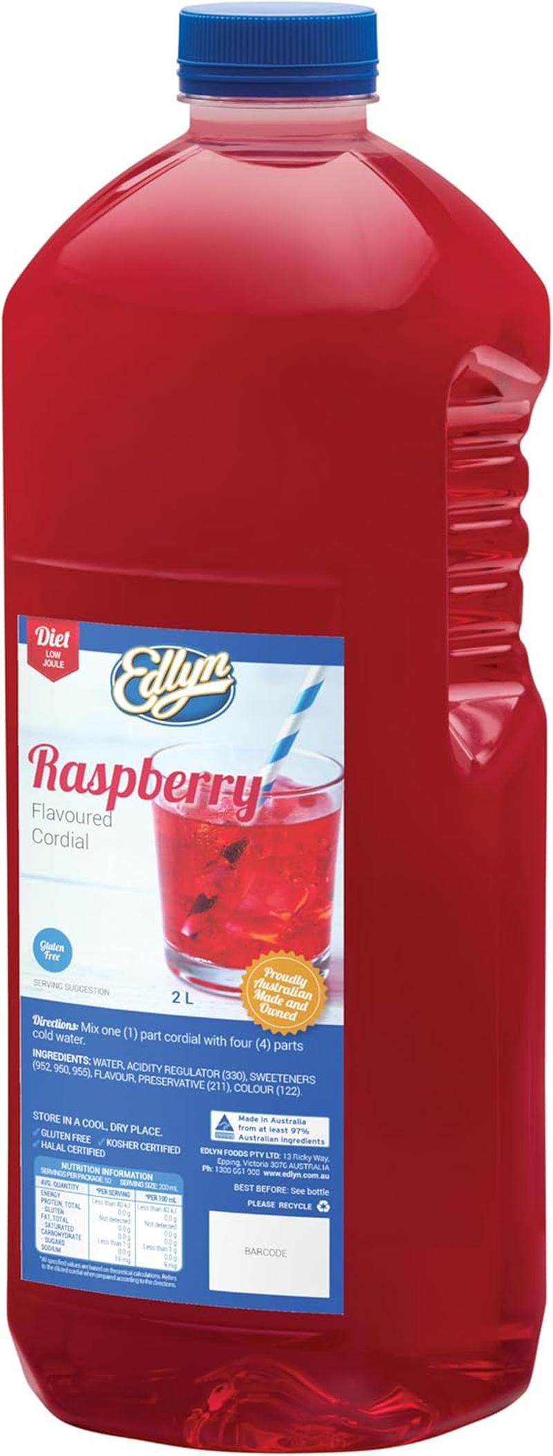 Edlyn Traditional Diet Raspberry Cordial 2 Litre image number 1