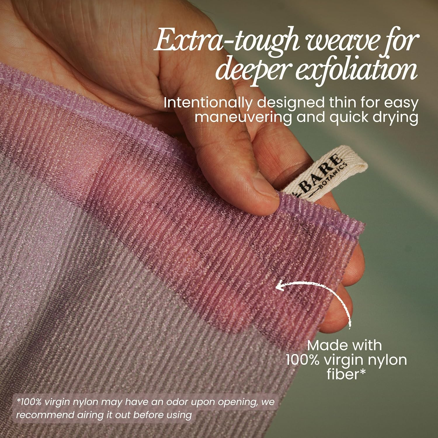 Bare Botanics Exfoliating Towels 2 Pcs (Lavender) &ndash; 100% Nylon Fiber &ndash; Textured Bath Towels &ndash; Shower Scrubber for Smooth Skin &ndash; Suitable for Wet or Dry Use image number 1