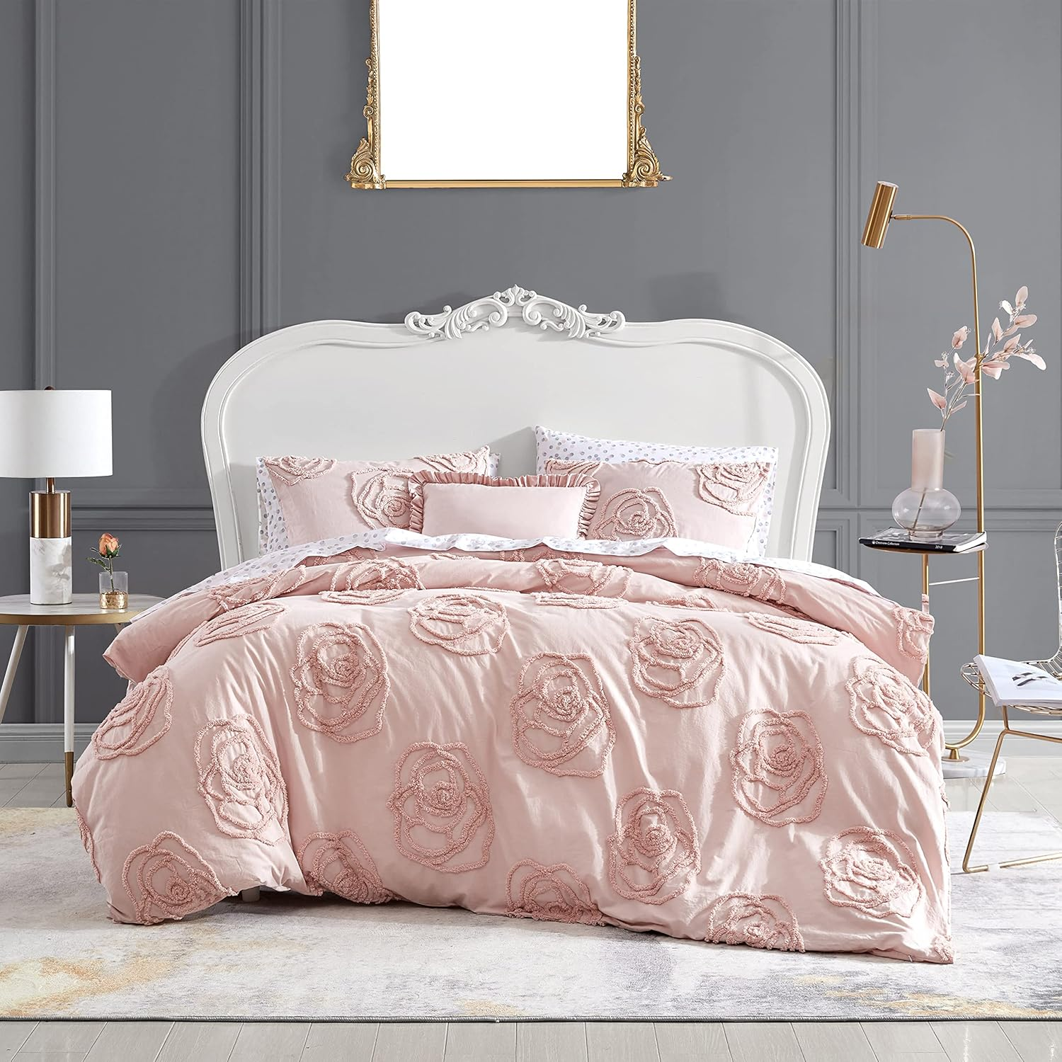Betsey Johnson - Twin Duvet Cover Set, Reversible Cotton Bedding with Matching Sham & Bonus Throw Pillow, Ideal for All Seasons (Rambling Roses Pink, Twin) image number 5