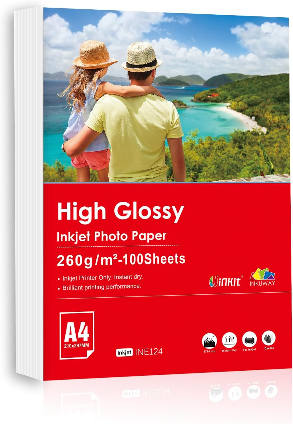 INKUWAY Thick Glossy Photo Paper 260Gsm A4 Inkjet 100Sheets 8.5X11 Gloss for Card Print, Photos, DIY Prints Cards image number 2
