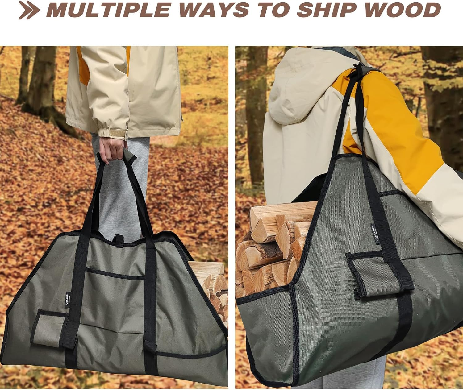 Joroamp Large Firewood Log Carrier, Canvas Log Carrier Bag Tote, Durable Fireplace Wood Stove Accessories, Perfect for Carrying Wood at Indoor or Outdoor, Camping Storage Basket with Handles