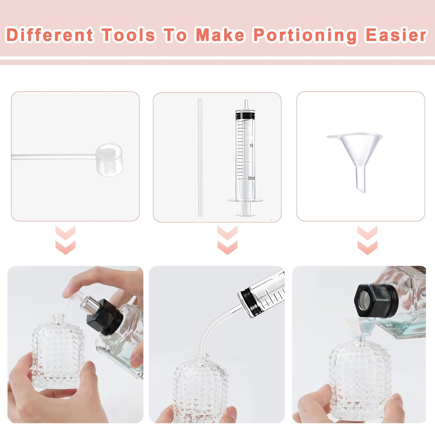 XUSSMM 2Pcs Perfume Atomiser, Gold + Grey Empty Perfume Bottles Eefillable Perfume Bottle Travel Perfume with Accessories Such as Funnel, Perfume Dispenser and Syringe for Travelling, Date, Party image number 3