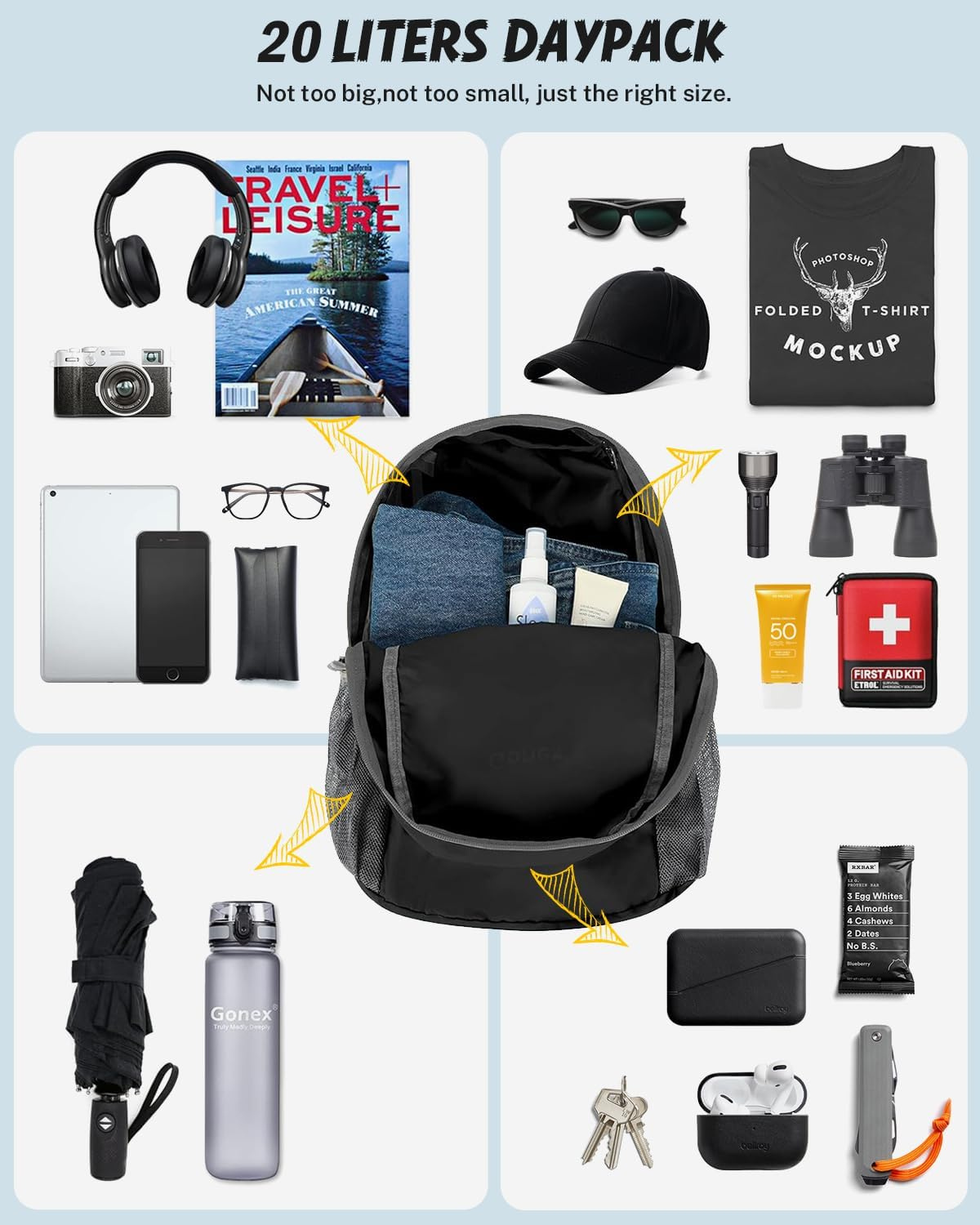 Gonex Ultralight Handy Travel Backpack,Water Resistant Packable Backpack Hiking Daypack Lightweight Foldable Camping Outdoor Travel Cycling School Backpacking 20 Liters 8 Color Choices image number 2