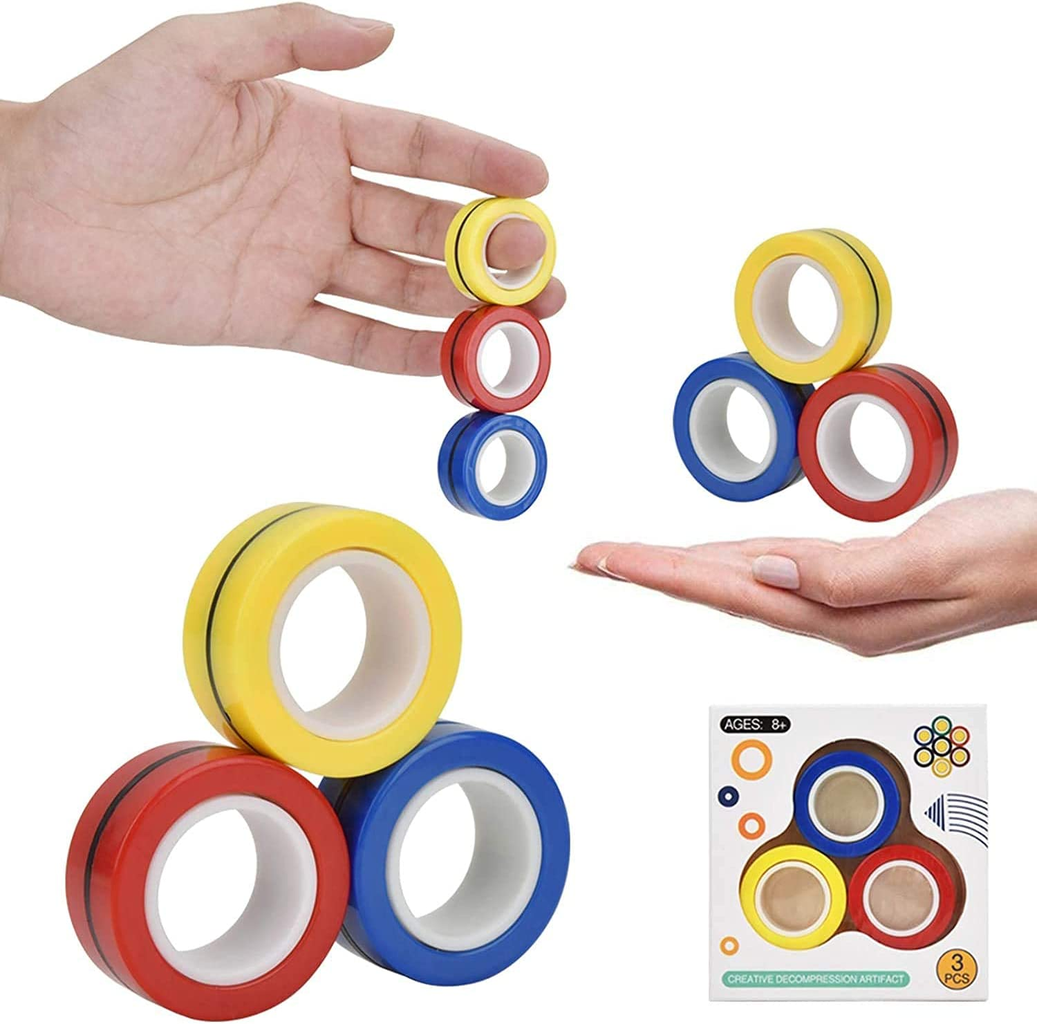 Magnetic Fidget Rings, Magnetic Rings Fidget Toy, Set of 3, Fidget Finger Toy, ADHD Fidget Toys for Anxiety Teens image number 4