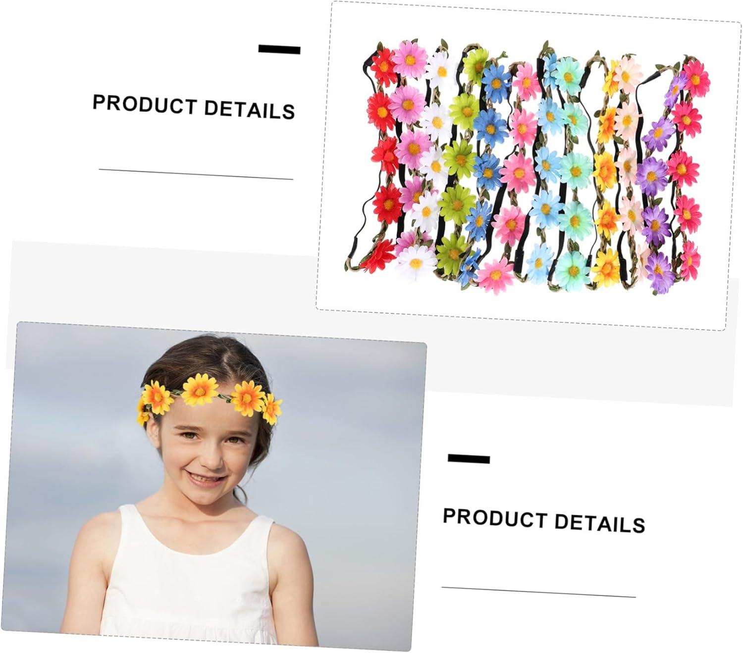 ERINGOGO 12Pcs Bohemian Daisy Flower Crown Garland Headbands for Women Floral Hairbands for Weddings Parties Birthdays Fashion Accessories image number 3