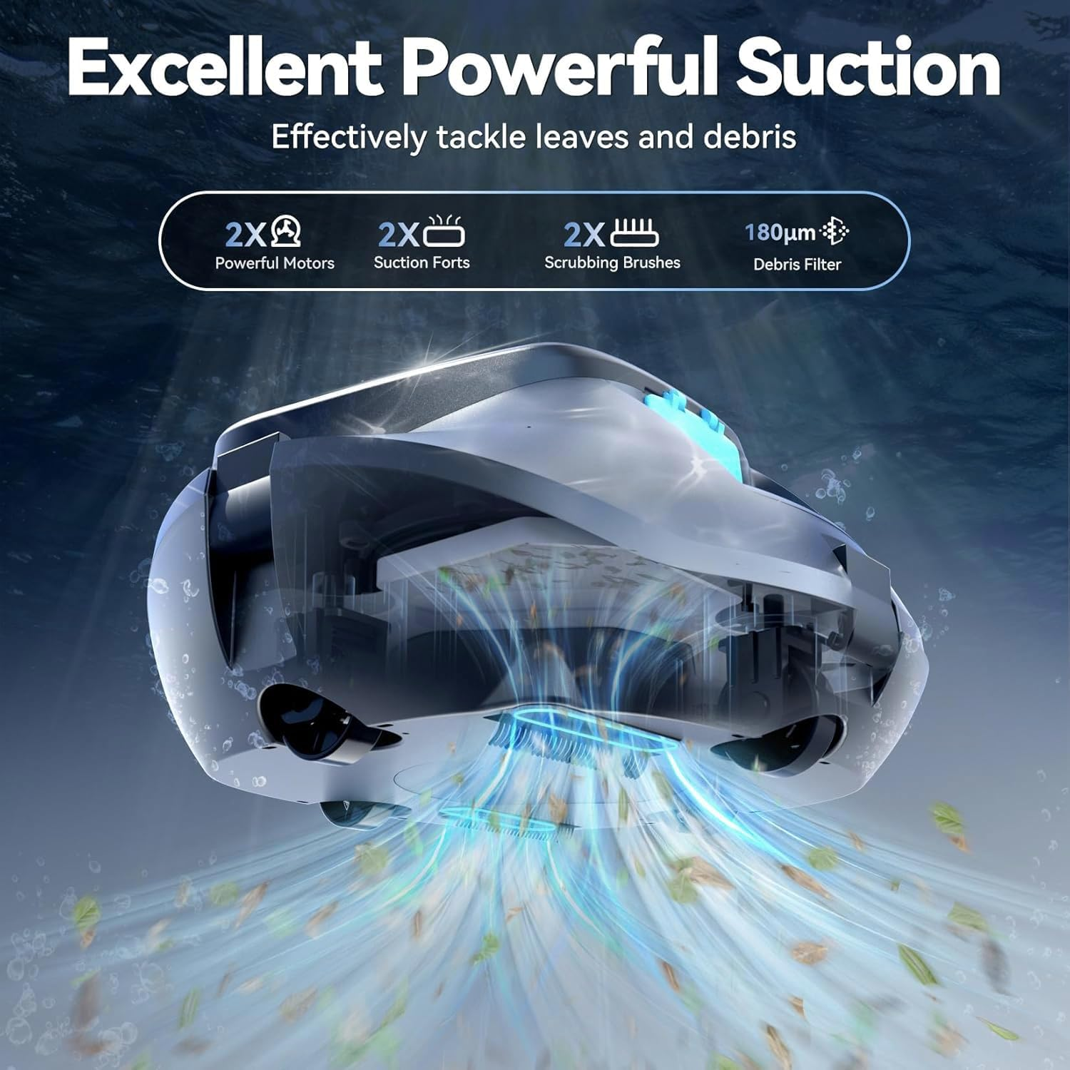 Quintin Robotic Pool Vacuum, Cordless Pool Cleaner with 120 Mins Runtime, Auto-Parking, 2.5H Fast Charging, Ideal for above Ground and Flat-Bottom Inground Pools up to 850 Sq.Ft (Matte Black) image number 4