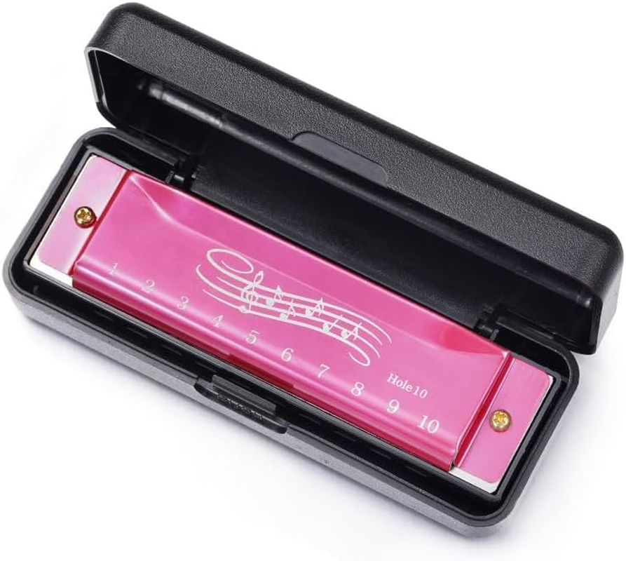 East Top 10 Holes Diatonic Harmonica Key of C, 20 Tones Blues Harp Mouth Organ with Black Cover,Professional & Beginner-Friendly Harmonica for Adults, Musicians, and Students (Pink) image number 3