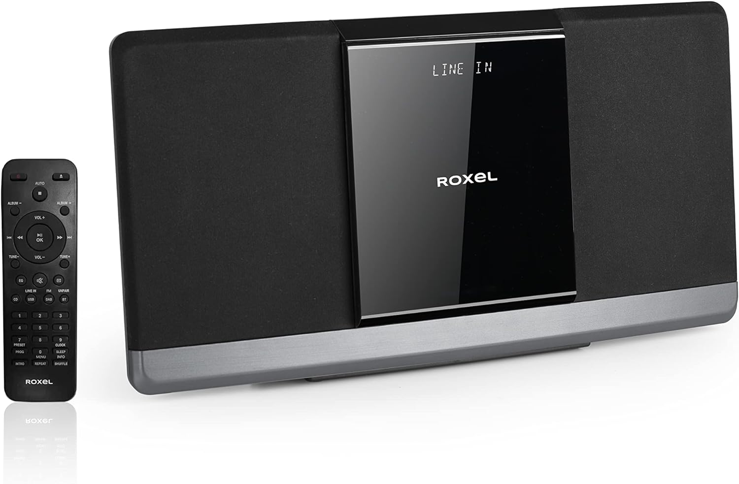 Roxel RCD-320 Micro Hifi System CD Player with DAB/DAB+/ FM RADIO, BLUETOOTH , USB and AUX in Connection, Remote Control, Sleek & Flat Design with White LED Display, Wall Mountable, 40W RMS image number 2