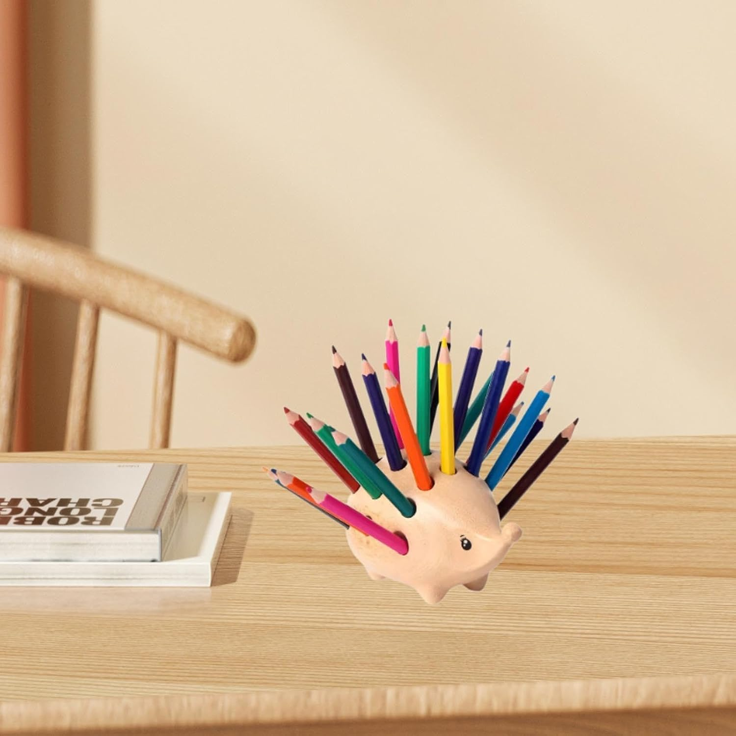 B Baosity Cute Hedgehog Pen Holder with Holes Desk Accessories with 24 Color Pencil Stationery Supplies for Cabinet Classroom Desktop image number 2