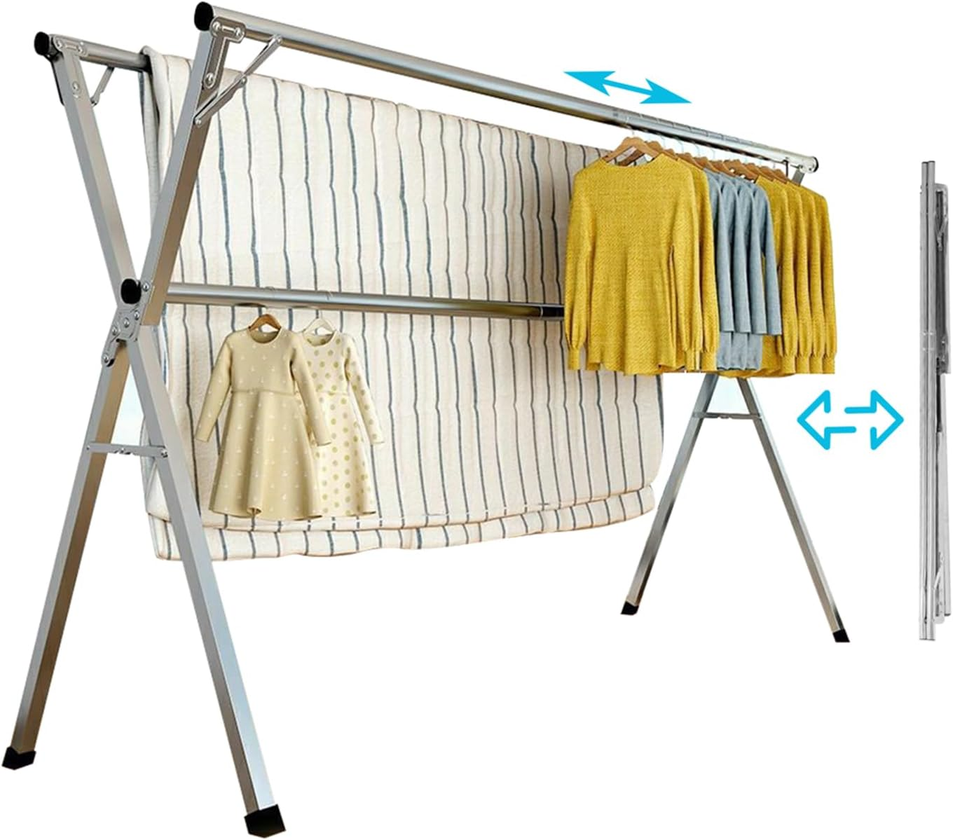 Clothes Drying Rack 79 Inches, Clothing Folding Indoor Outdoor Stainless Steel Laundry Drying Rack Adjustable and Foldable for Indoor Outdoor image number 5