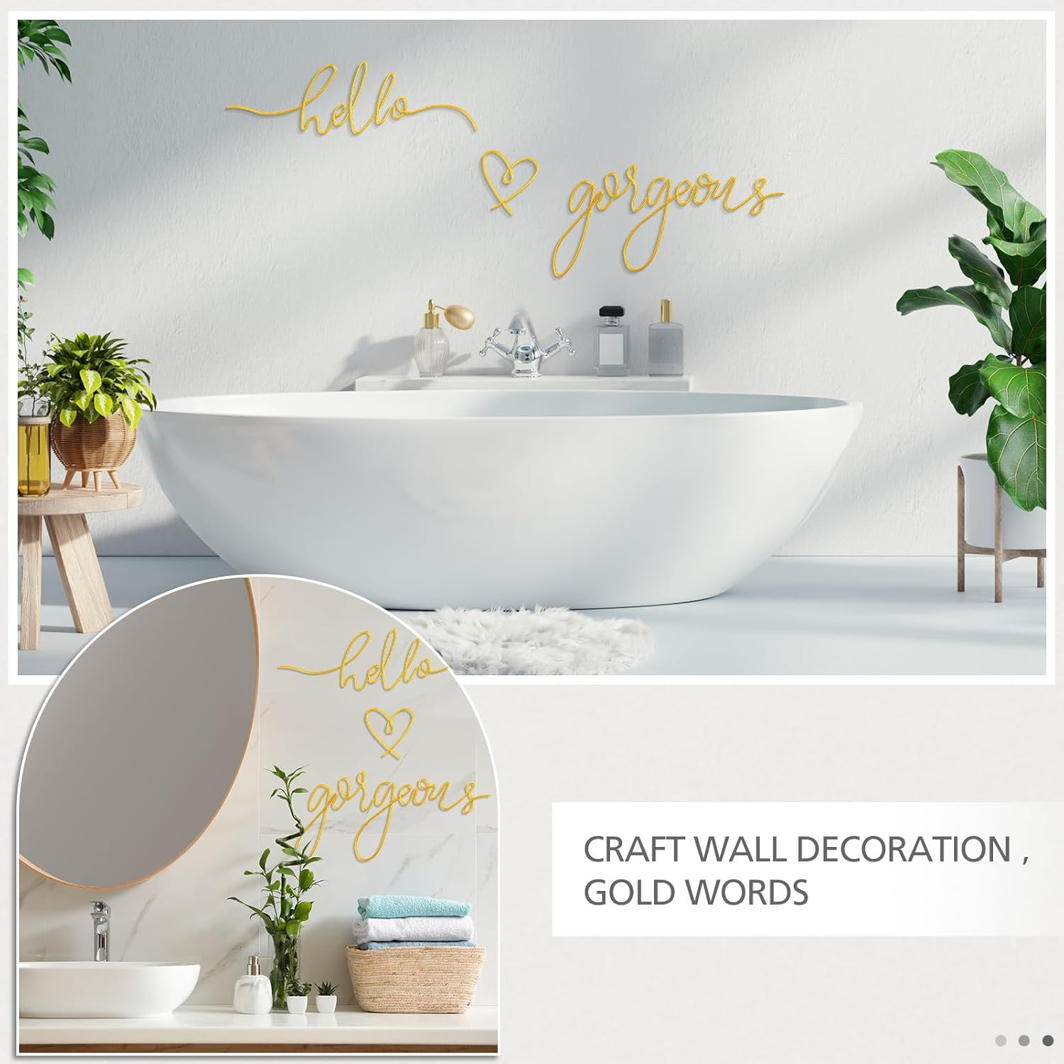 Hicarer Hello Gorgeous Metal Wall Art Decor Minimalist Decoration Metal Hello Gorgeous Decorative Sign for Living Room Office Bedroom Hotel Home Wall Decoration(Gold) - Gold image number 6