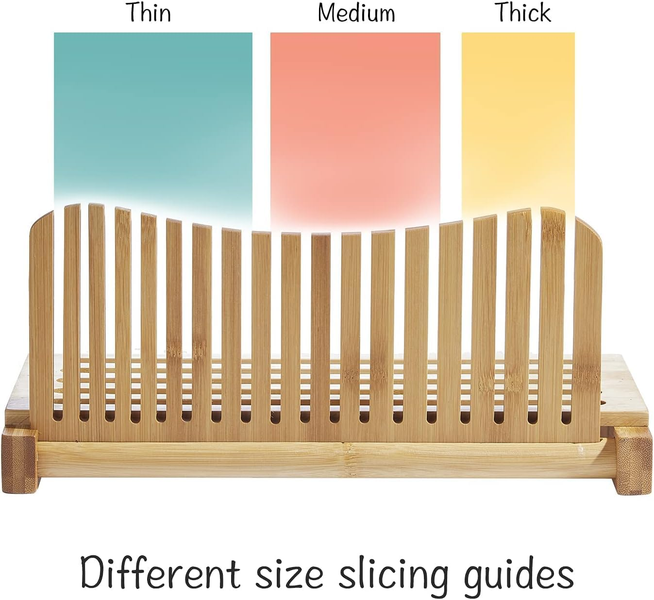 Dxzephious Bread Slicer for Homemade Bread,Cakes, Bagels- Bamboo Bread Slicer with Serrated Knife, Adjustable Guide for 3 Thickness Sizes, Foldable Chopping Board with Crumb Tray& Knife image number 4