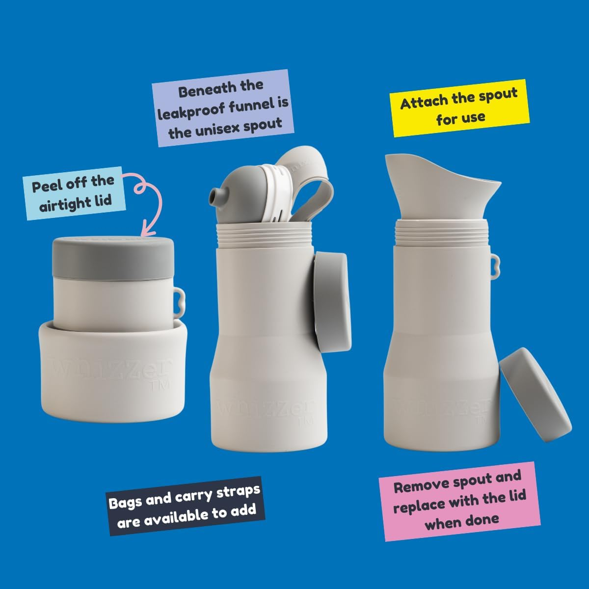 KIDDIWHIZZ Whizzer - Adults & Kids Discreet & Compact Travel Toilet Seen on Dragons Den | Portable & Leak Proof Silicone Pee Bottle - Festival Essentials Camping Toilet image number 4