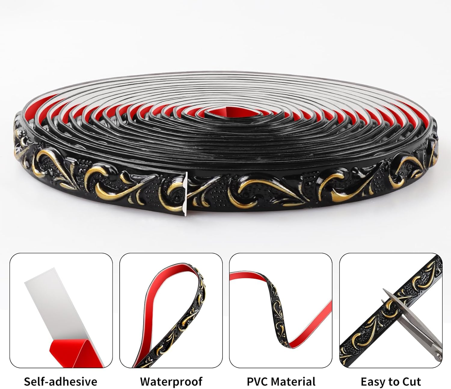 6 Meters Peel and Stick Wall Trim, 3D Moulding Trim, Self-Adhesive Ceiling Coving for Mirror Frames, Cabinet Doors, Door Frames, Ceilings, Home Decorations(Champagne Gold) image number 5