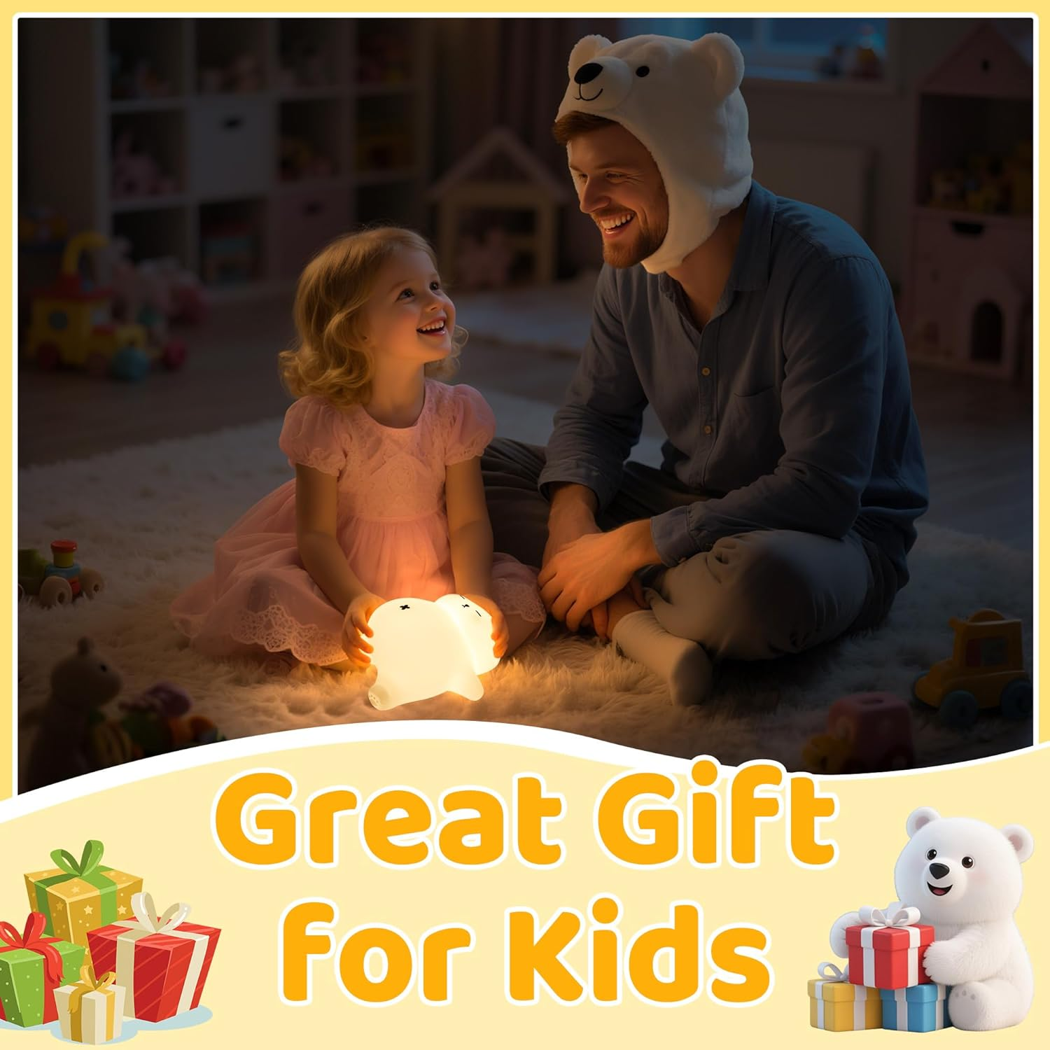 Bear Gifts, Cute Bear Night Light with Snoring Sound Effect, Touch Control & Timer, Brightness & Volume Adjustable, Suitable for Breastfeeding Reading Working Sleep for Kids Adults image number 1