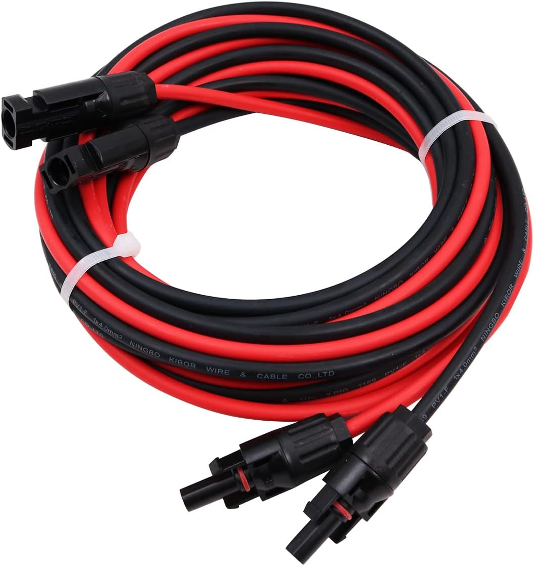 ZONADA Pair of 5M 4Mm2 Single Core Extension Cables with Connectors (Male & Female) for Solar Panels and Solar Systems 5 Meters (16 Feet) Cable with Plug in Both End image number 1