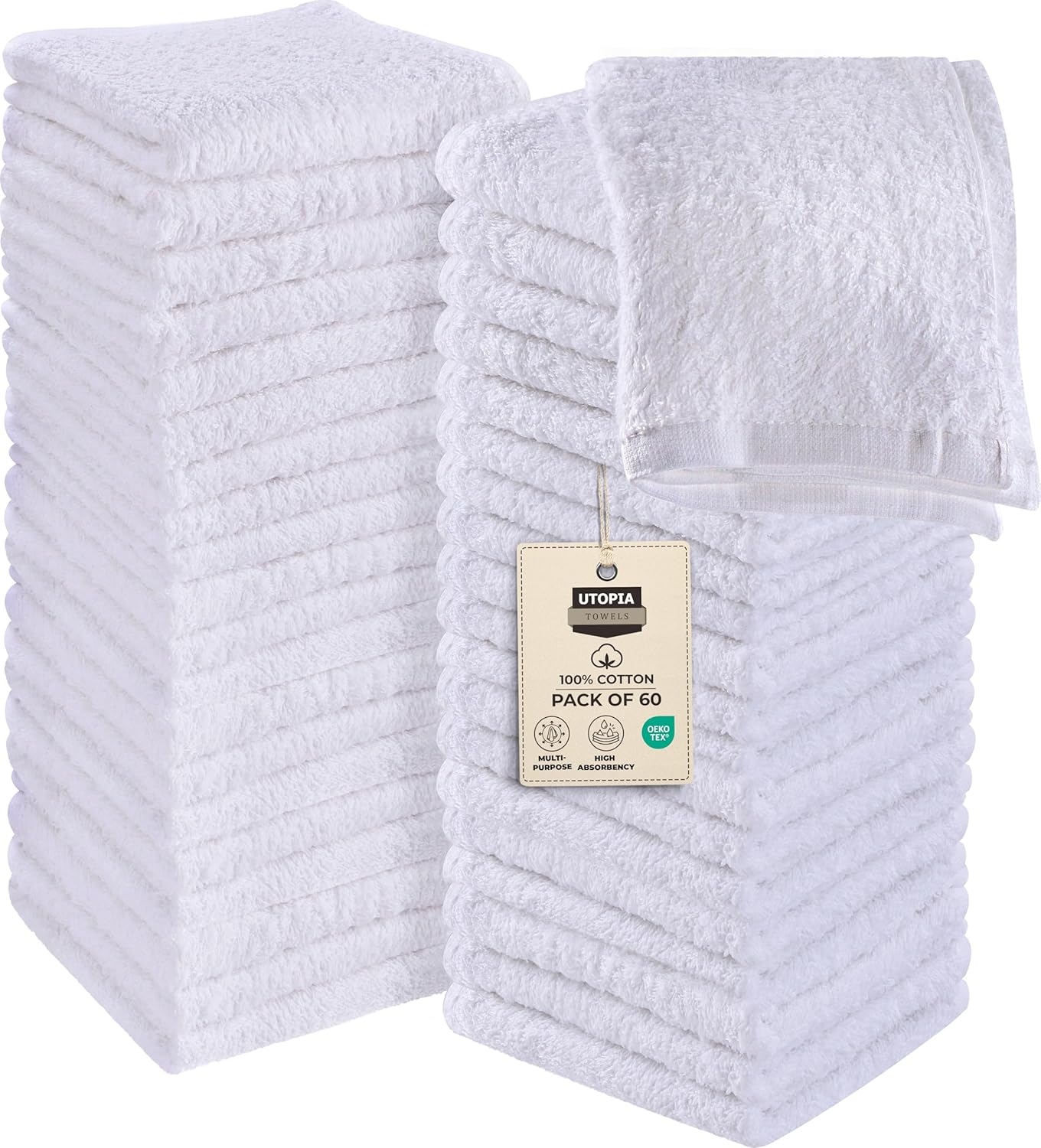 Utopia Towels Cotton Washcloths Set - 100% Ring Spun Cotton, Premium Quality Flannel Face Cloths, Highly Absorbent and Soft Feel Fingertip Towels (60 Pack, White) image number 4