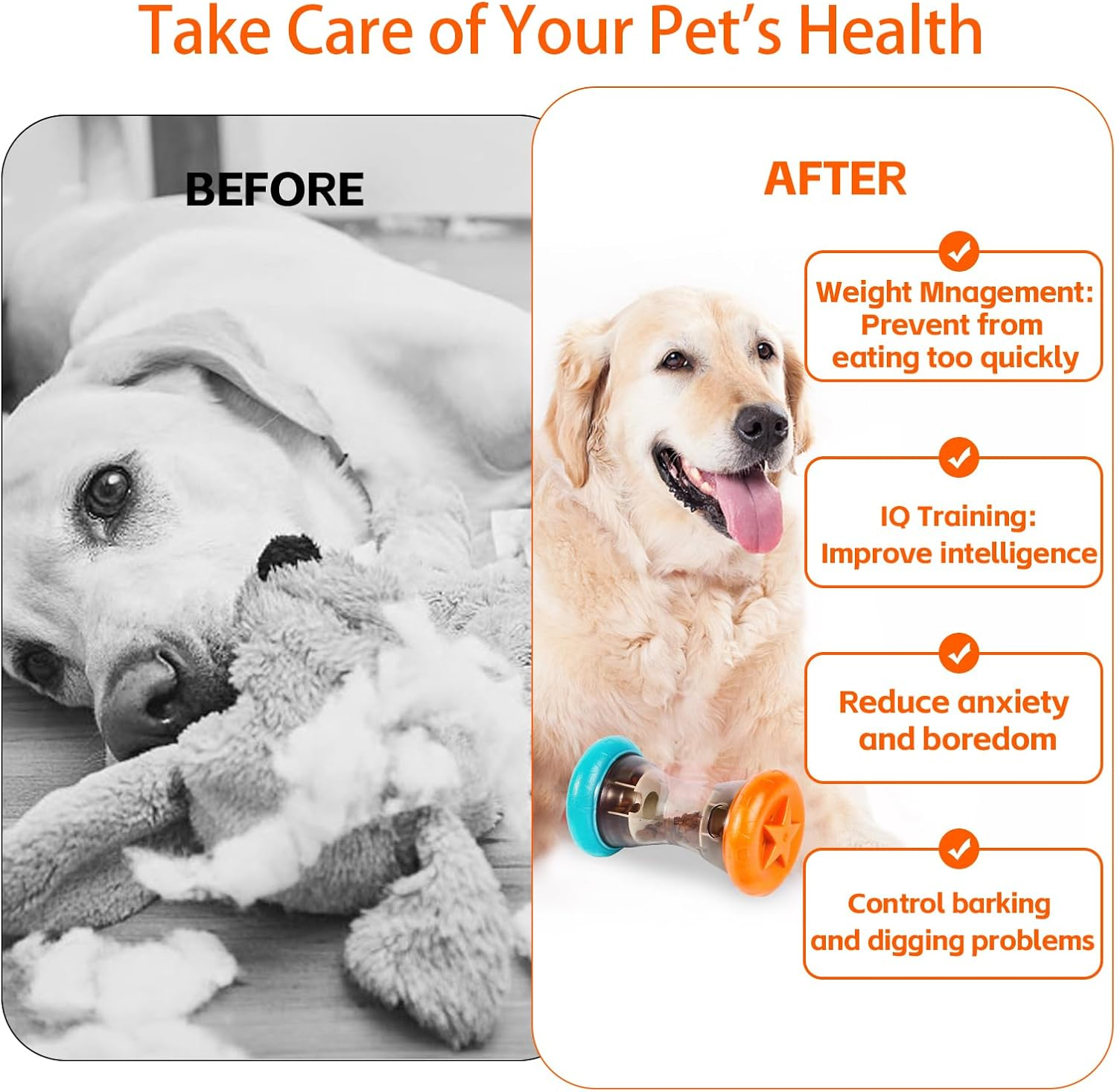 AUSCAT Dog Treat Dispensing Toy, Interactive Puzzle Toys for Small and Medium Breeds, Slow Feeder, Dog Enrichment Toys to Keep Them Busy, Blue Orange(Not for Aggressive Chewers) image number 3