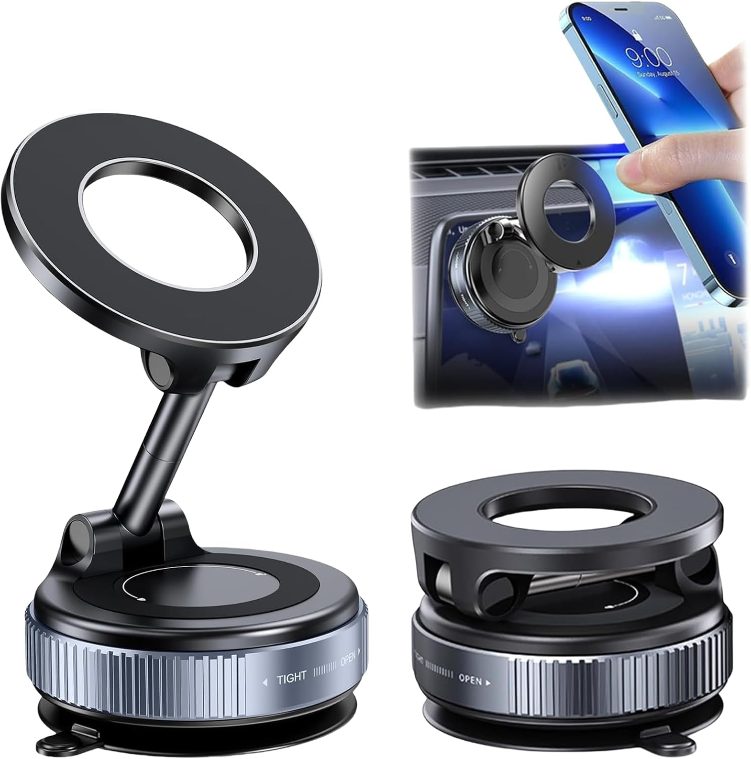 Zvorgath Magnetic Car Phone Holder Stand with Strong Suction - Upgraded 360&deg; Swivel Lock Vacuum Magnetic Phone Holder Compatible with Iphone/Android for Car/Gym/Mirror image number 4