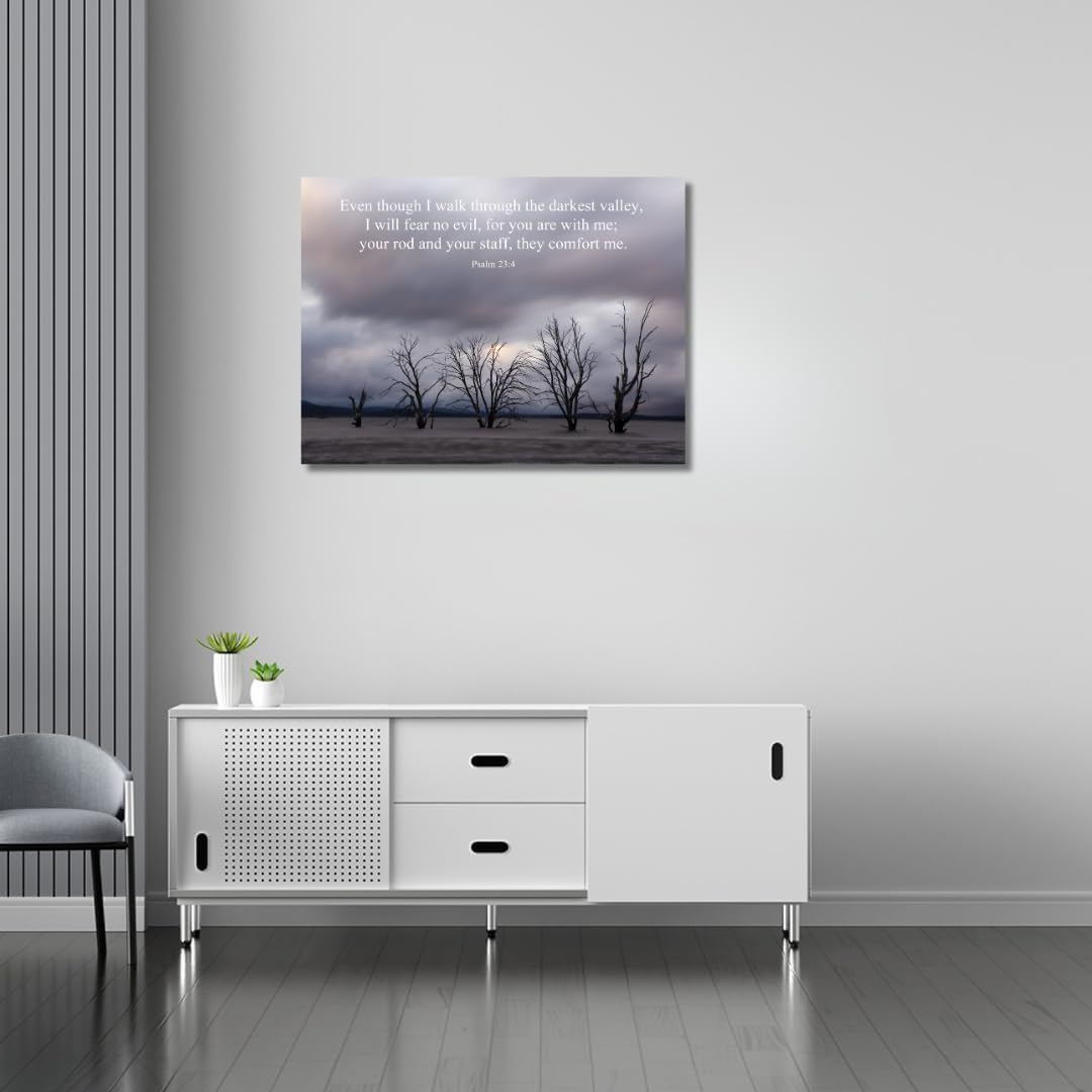 Tomuu Erissa Bible Verses Wall Decor 30X40 Cm - Canvas Scripture Wall Art with Christian Gift Tree on Ice Lake - Psalm 23:4 - Inspirational Bible Verse for Home, Church, Office Decor - Ecclesiastes 3 11 image number 2