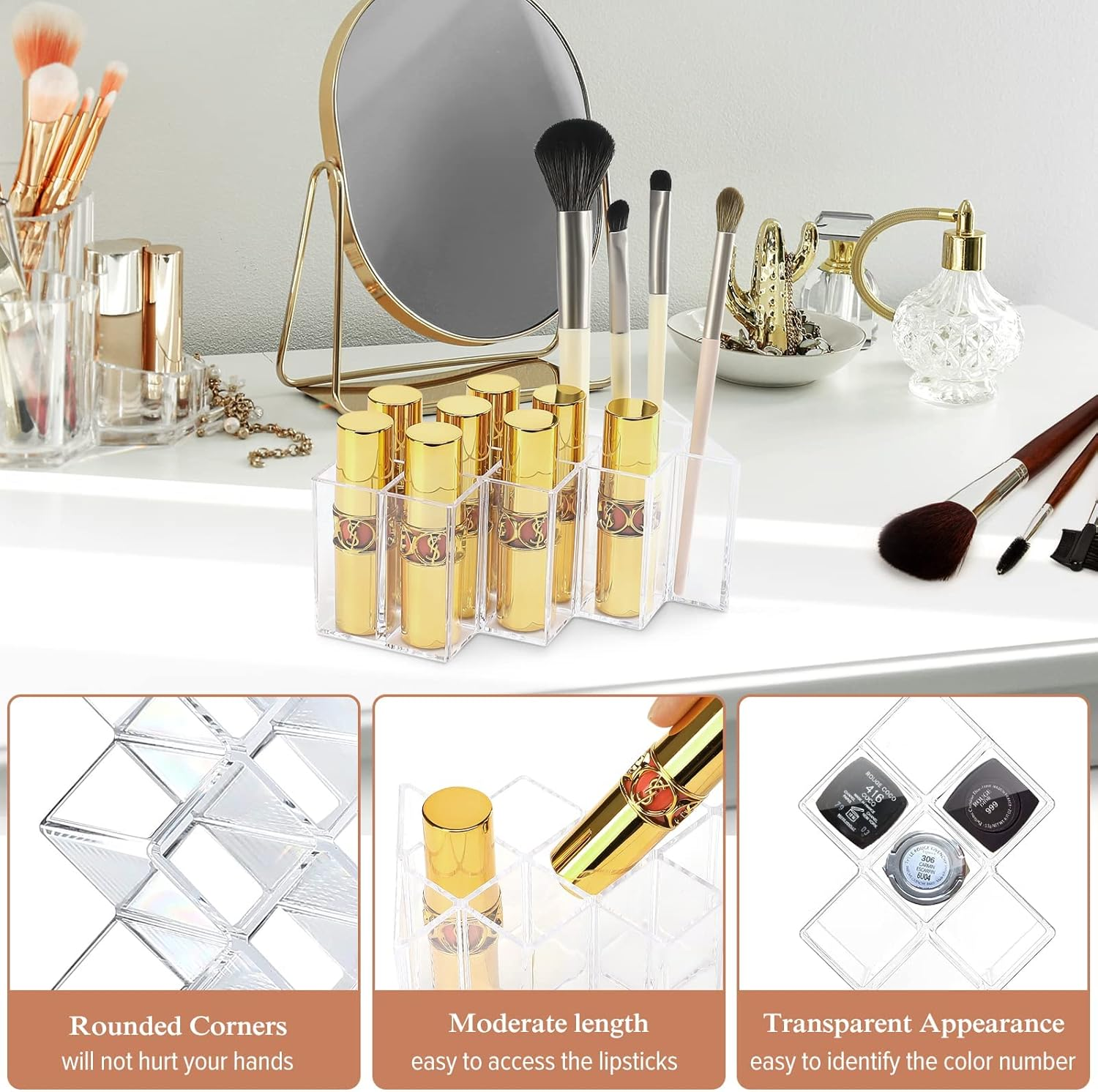 3 Pack Lolalet Lipstick Holder Organizer, 30 Spaces Acrylic Stackable Fish Shape Lipsticks Tower Lipgloss Display Stand, Clear Lip Gloss Organizers Storage Box -10 Slots image number 3