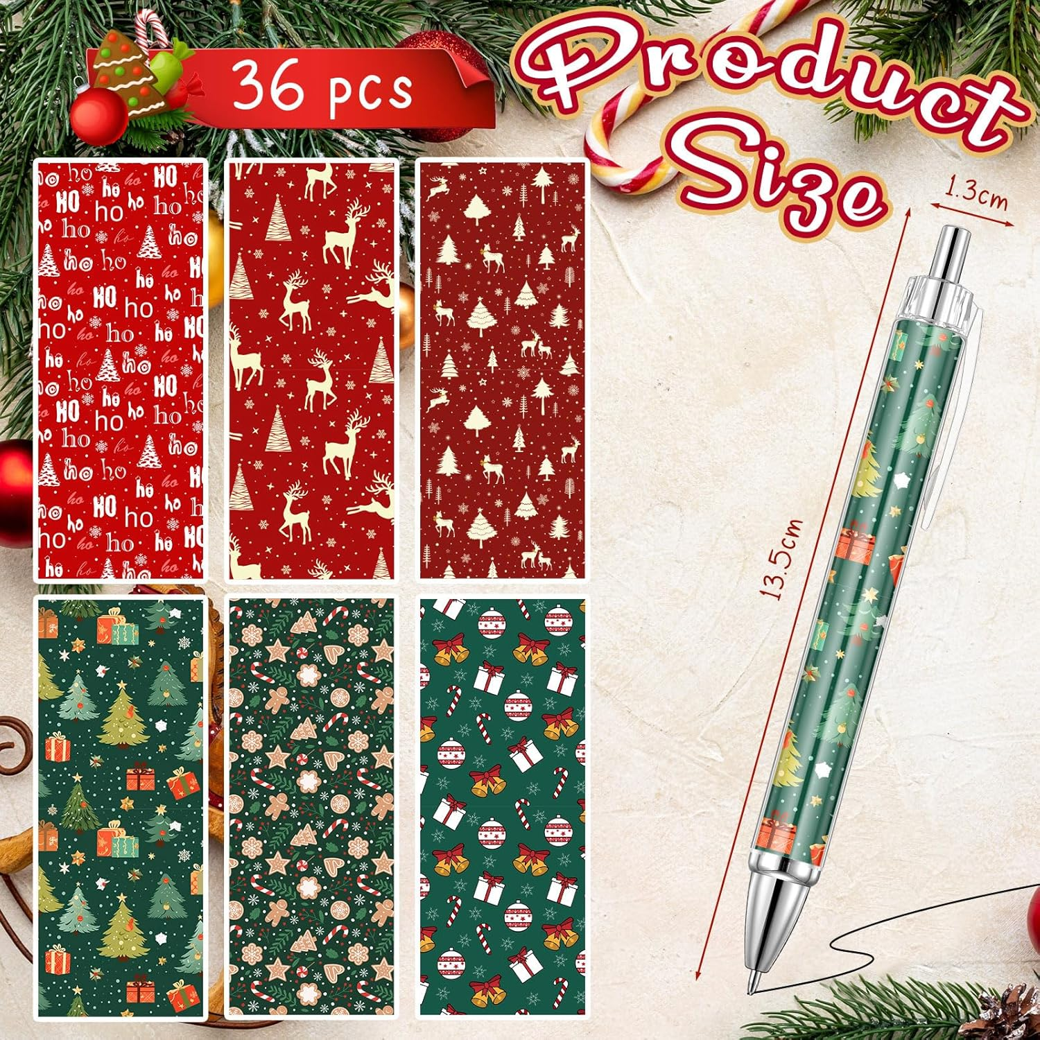 Clabby Pack of 36 Christmas Ballpoint Pens Retractable Gel Ink Pens with 1 Mm Black Ink Funny Christmas Pens Office Stationery Gift Christmas Party Favours image number 5