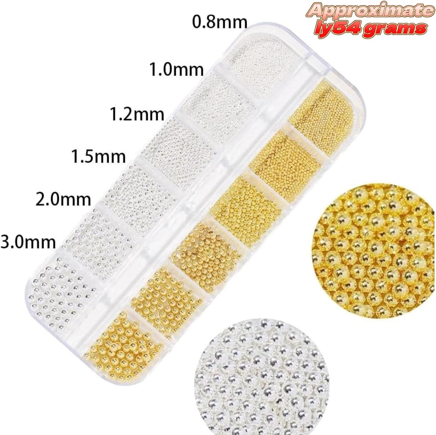 CKONXE Mini Metal Nail Beads Set, 0.8-3.0Mm, for Women Manicure Charm Beads, Gold Silver Bead Nail Art, DIY for Nail Art, Mobile Phone Cases, Wedding Dresses, Cards, Scrapbooks, Birthdays, Christmas Party Decorations image number 3