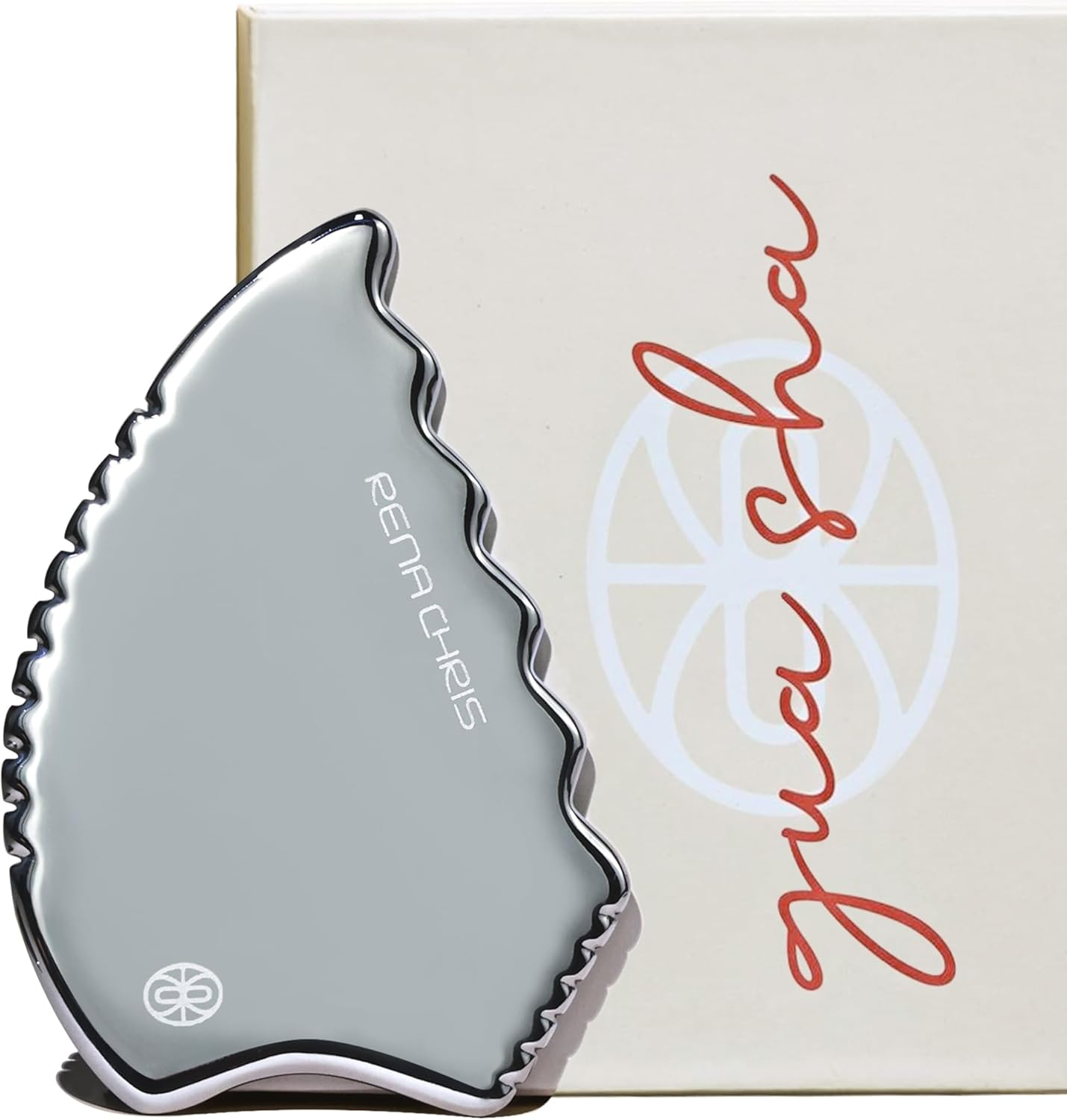 Rena Chris Gua Sha Facial Tools, Stainless Steel Guasha, Manual Massage Sticks for Jawline Sculpting and Puffiness Reducing, Scraping Massage Tool, Skin Care Massager (Pear-Shaped)