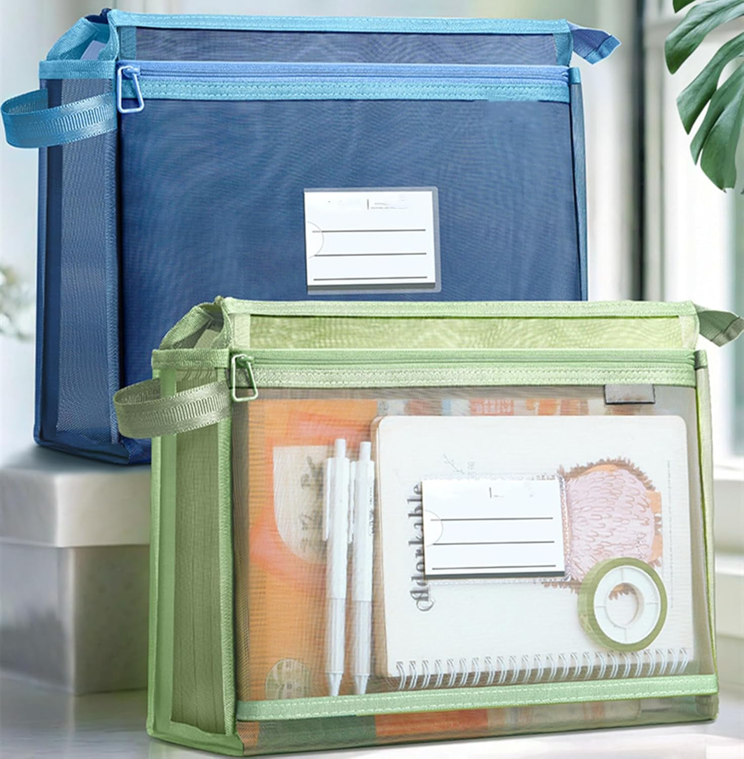 Mesh Zipper Pouch Bags, Colored Zipper Pouch Double-Layer Nylon Puzzle Organizers and Storage Building Block Toy Board Game Storage Clear Zipper Bags for School Office and Home (Upgraded Version) image number 1